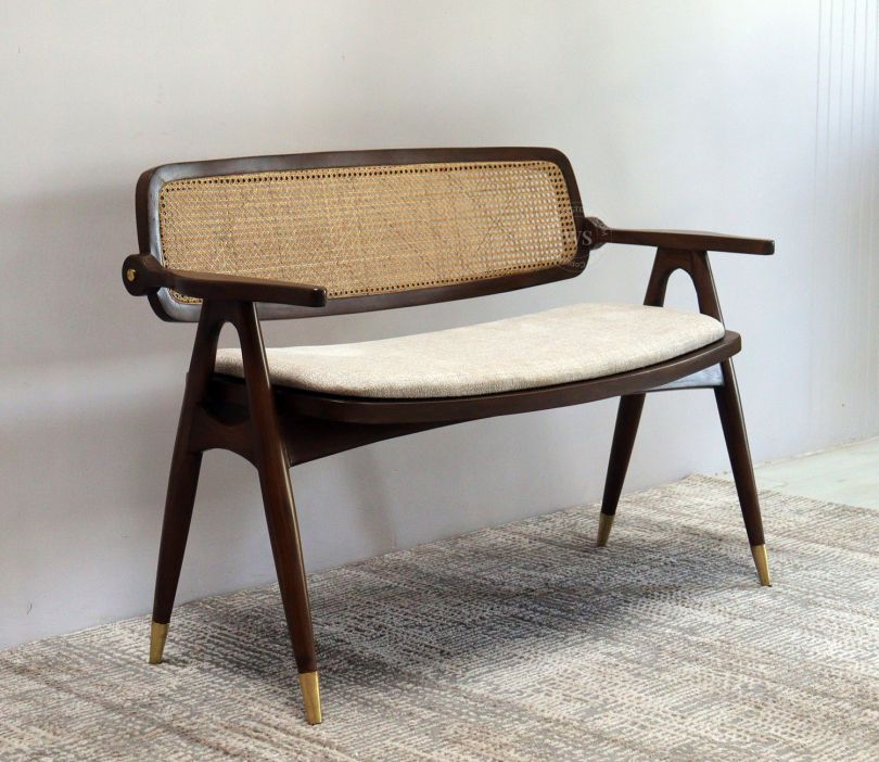 Elio Mid-Century Cane Accent Bench