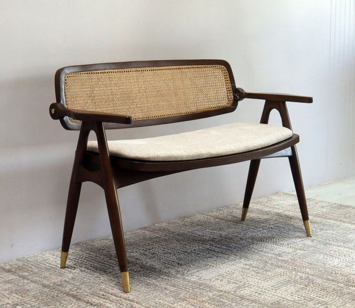 Elio Mid-Century Cane Accent Bench
