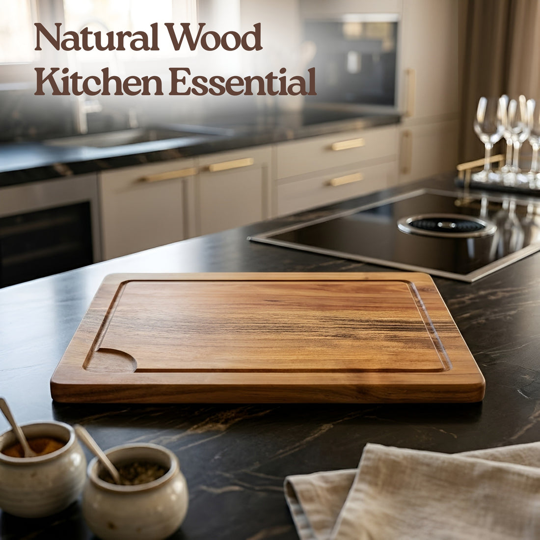 Classic Acacia Cutting Board: Everyday Kitchen Essential | Durable Wooden Chopping Board with Juice Groove