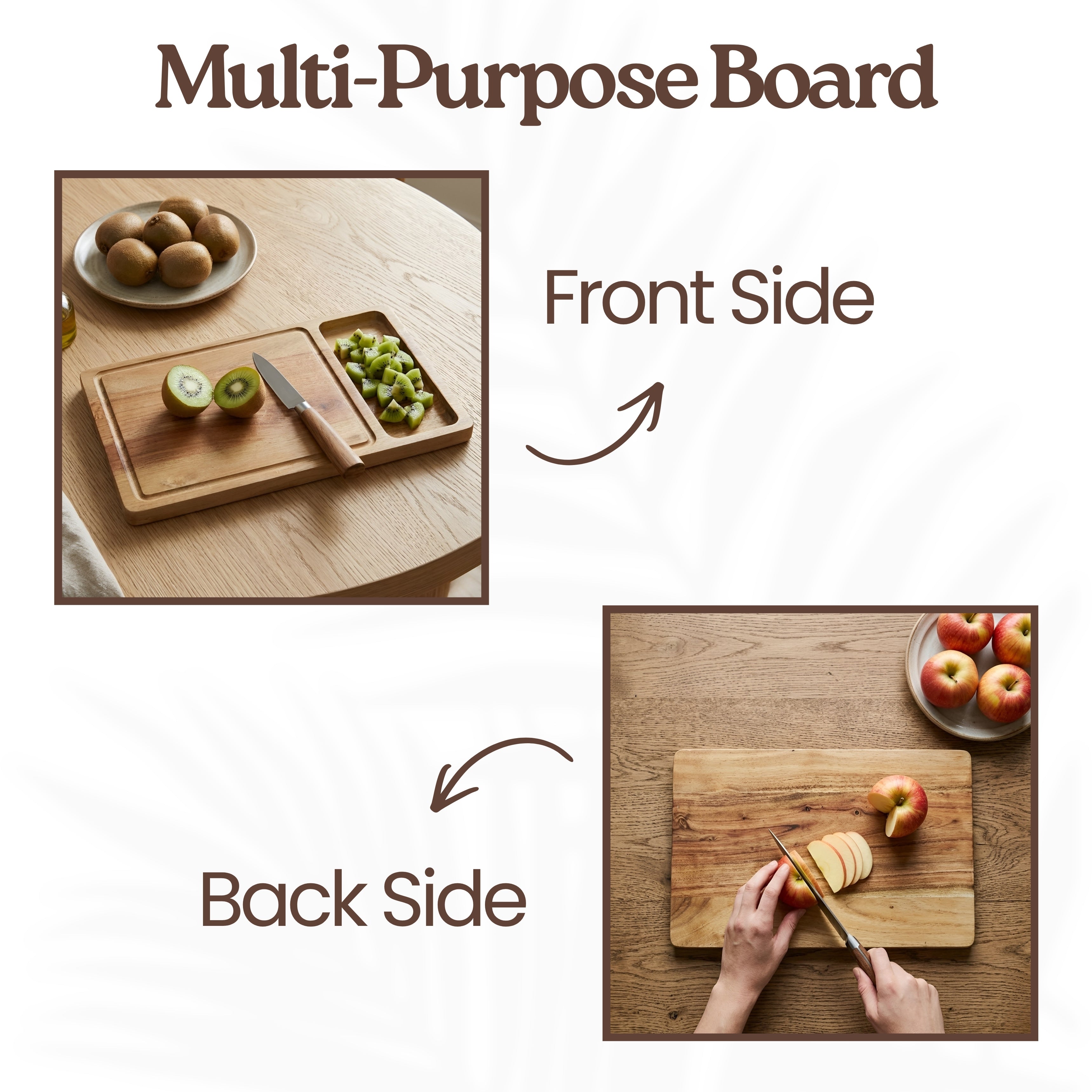 Acacia Wooden Cutting Board | Dual Section Chopping Board with Juice Groove | Durable Kitchen Prep & Serving Board