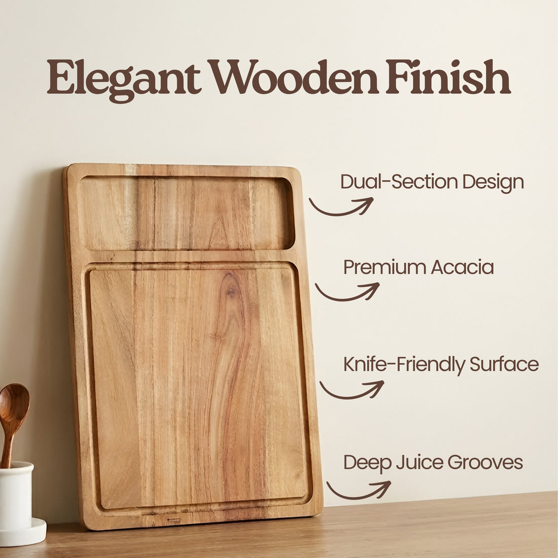 Acacia Wooden Cutting Board | Dual Section Chopping Board with Juice Groove | Durable Kitchen Prep & Serving Board