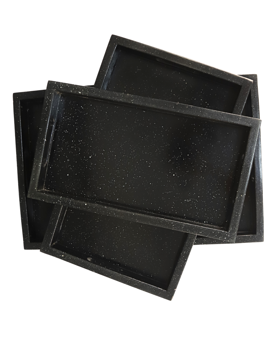 Set of 3 Black Rectangular Wooden Serving Platters