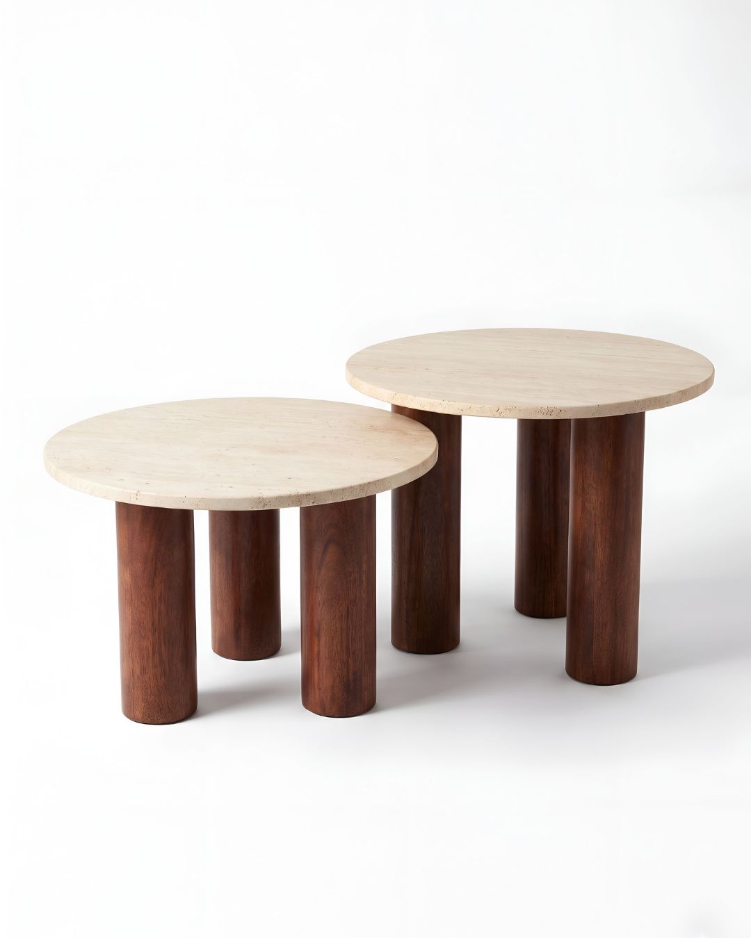 Travertine & Walnut Nesting Coffee Tables