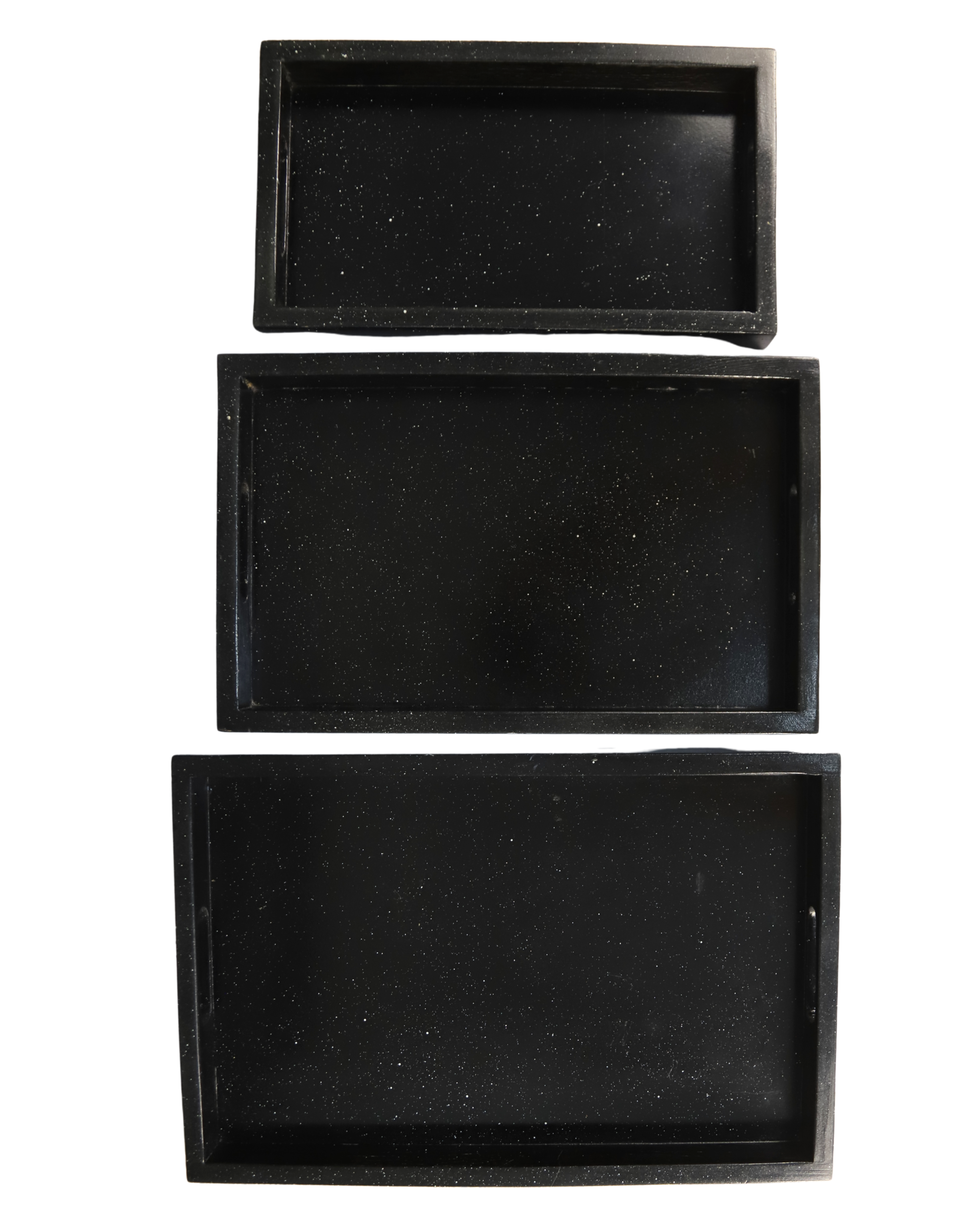 Set of 3 Black Rectangular Wooden Serving Platters