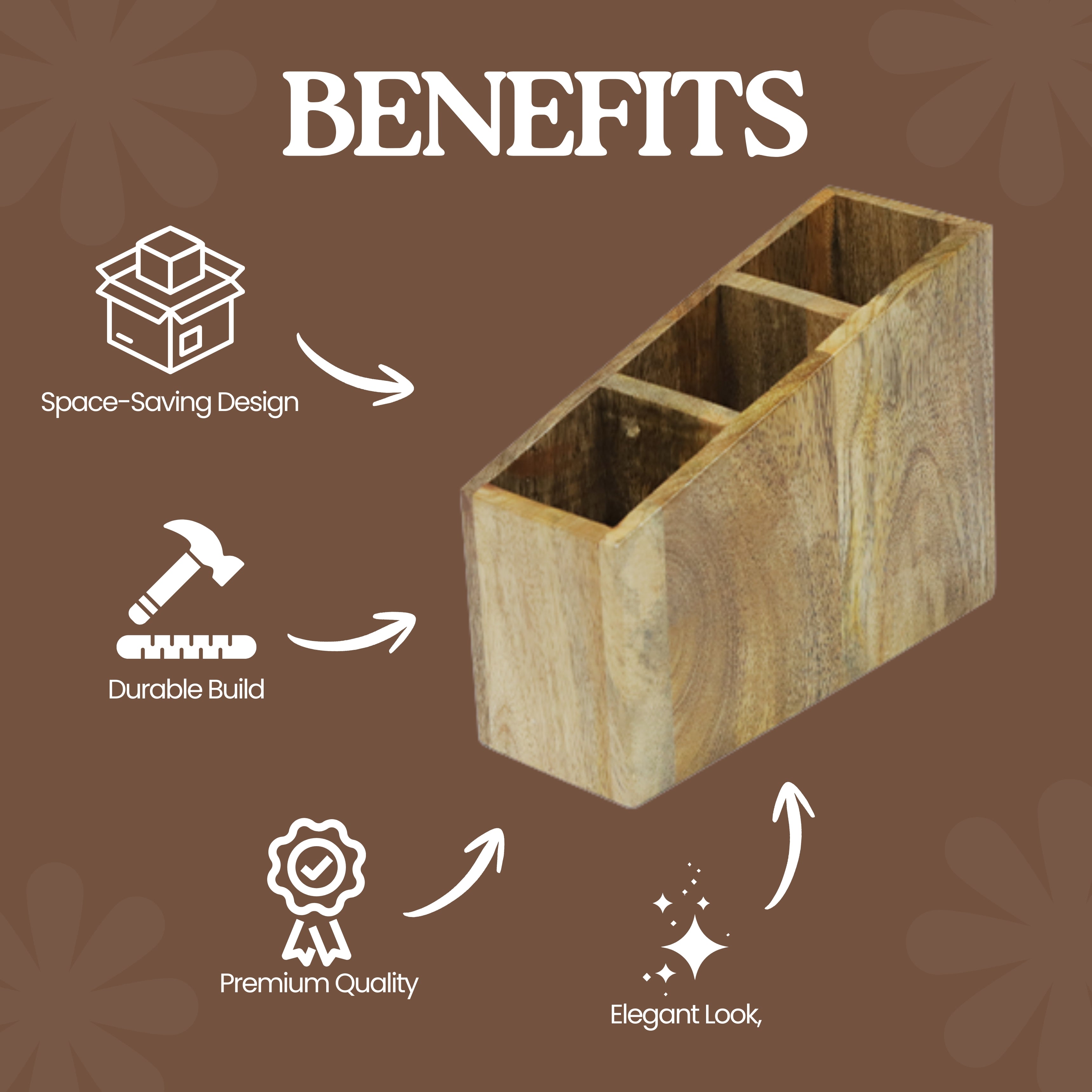 Angular Three-Slot Solid Wood Organizer