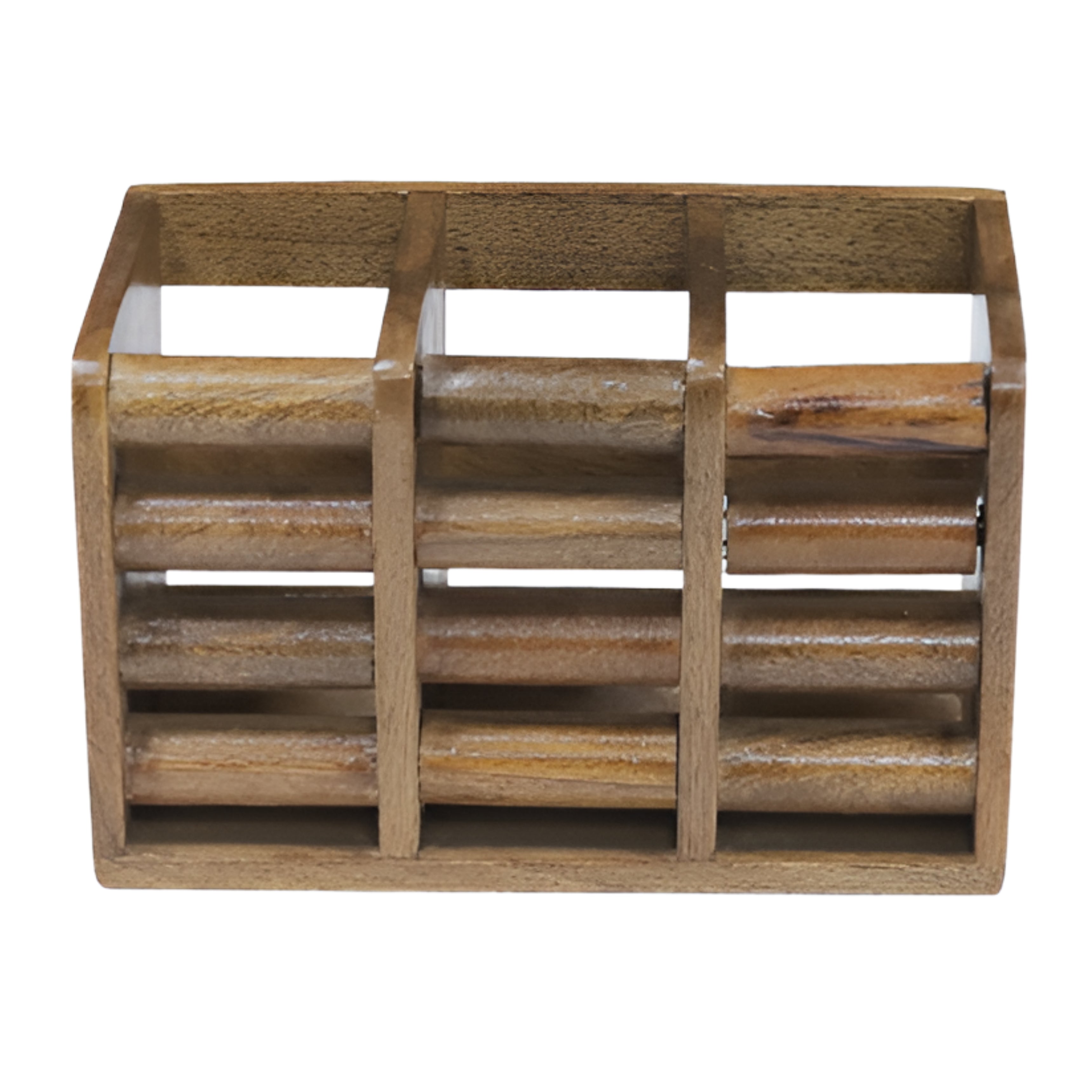 Six-Slot Slatted Wooden Cutlery & Utility Organizer