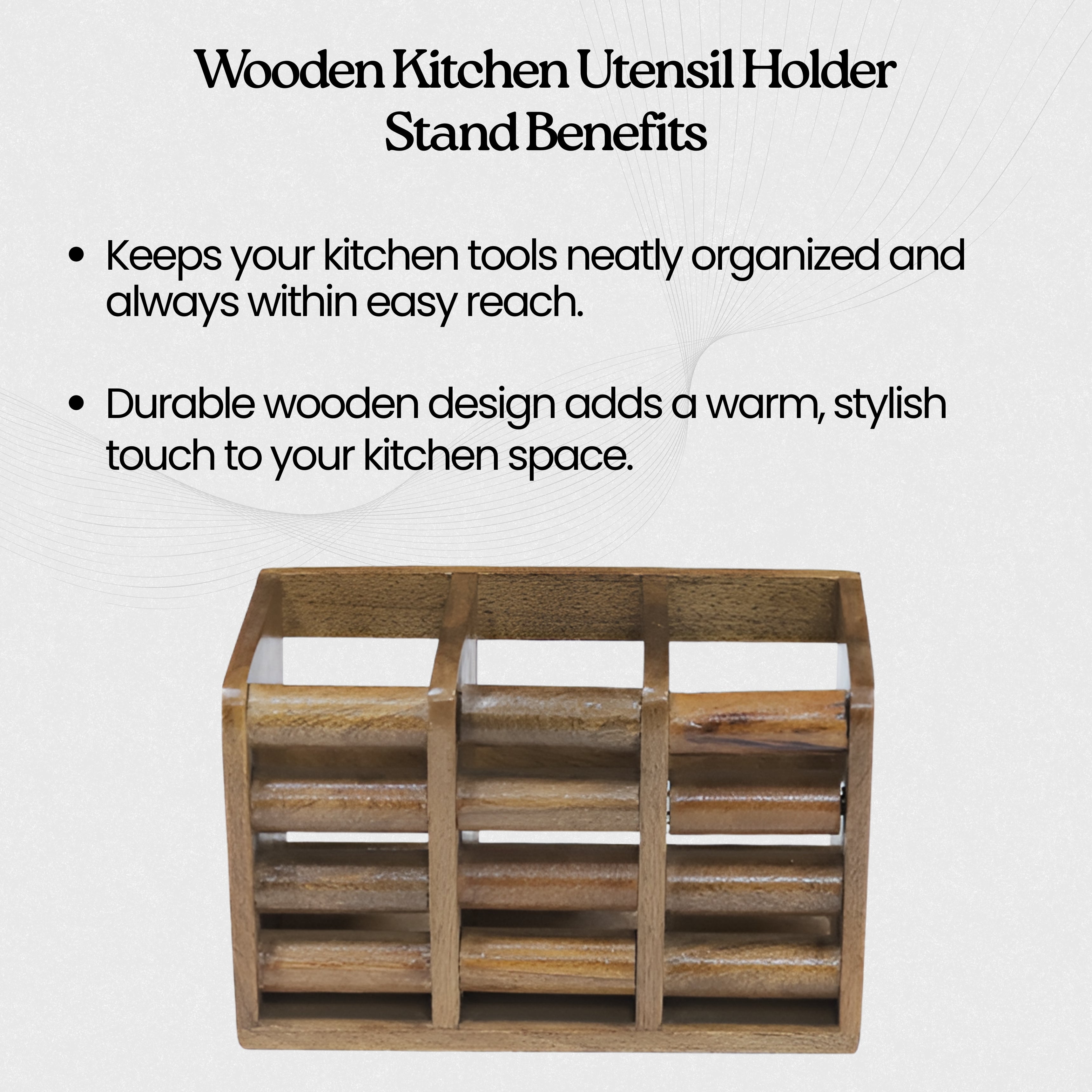 Six-Slot Slatted Wooden Cutlery & Utility Organizer