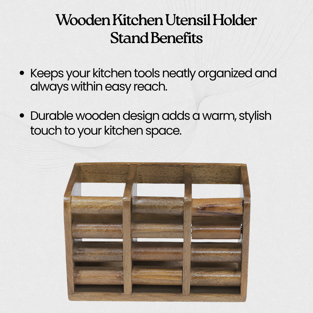 Six-Slot Slatted Wooden Cutlery & Utility Organizer