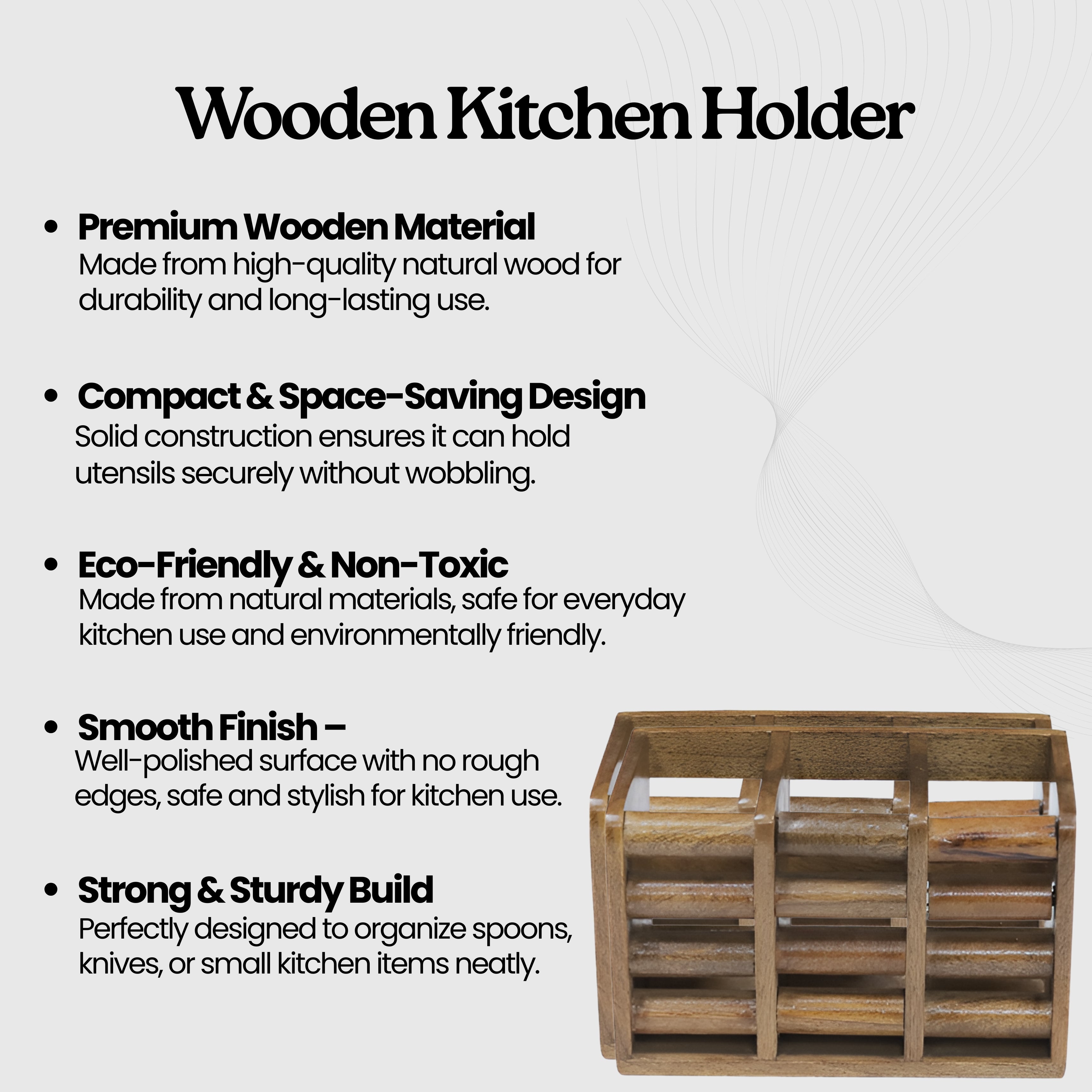 Six-Slot Slatted Wooden Cutlery & Utility Organizer
