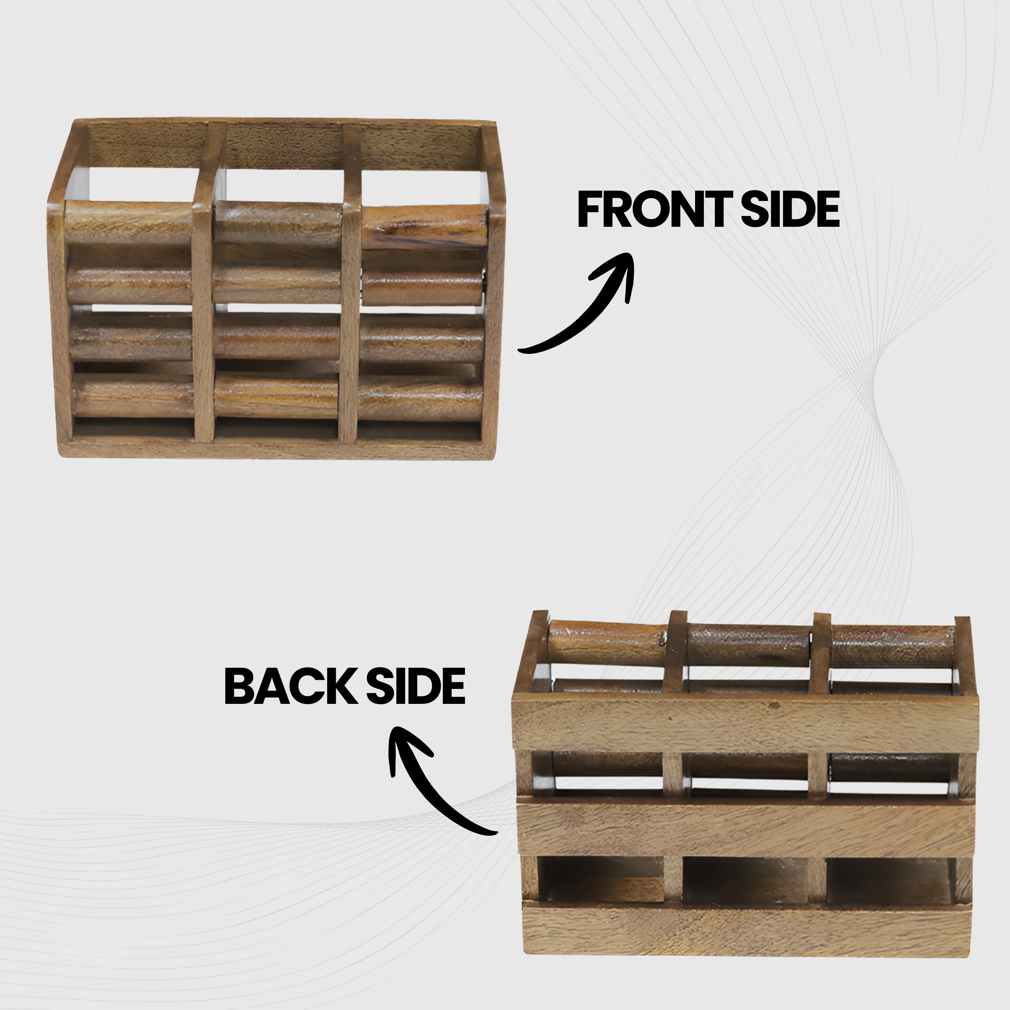 Six-Slot Slatted Wooden Cutlery & Utility Organizer