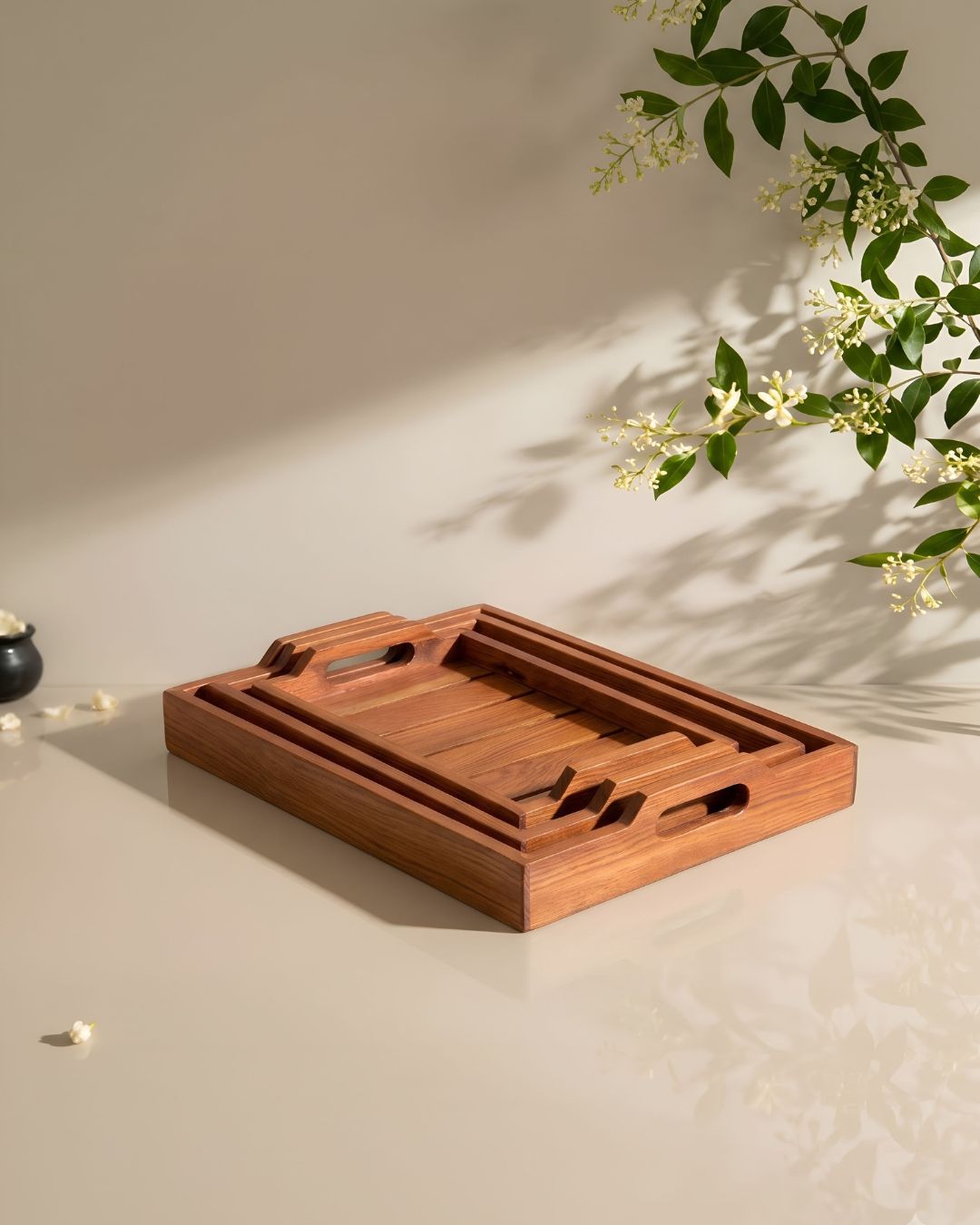 Premium Wooden Serving Tray Set with Handles