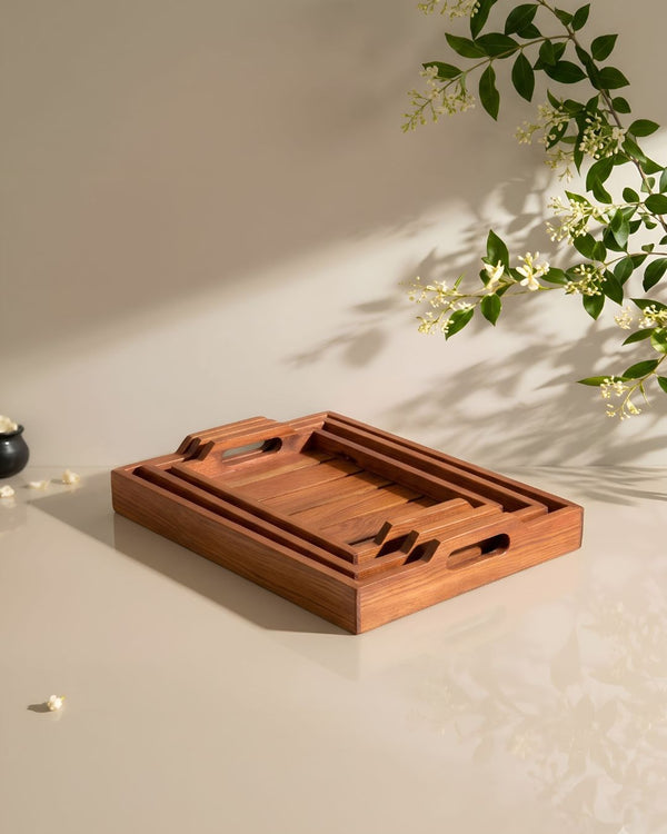 Premium Wooden Serving Tray Set with Handles