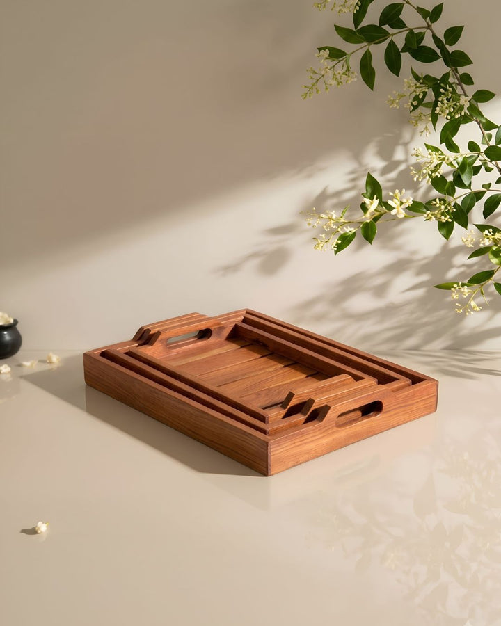 Premium Wooden Serving Tray Set with Handles