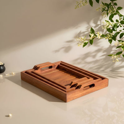 Premium Wooden Serving Tray Set with Handles