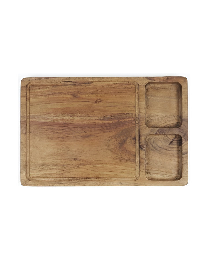 3-in-1 Acacia Wooden Cutting Board | Multi-Section Chopping Board with Compartments | Kitchen Prep, Serving & Snack Tray