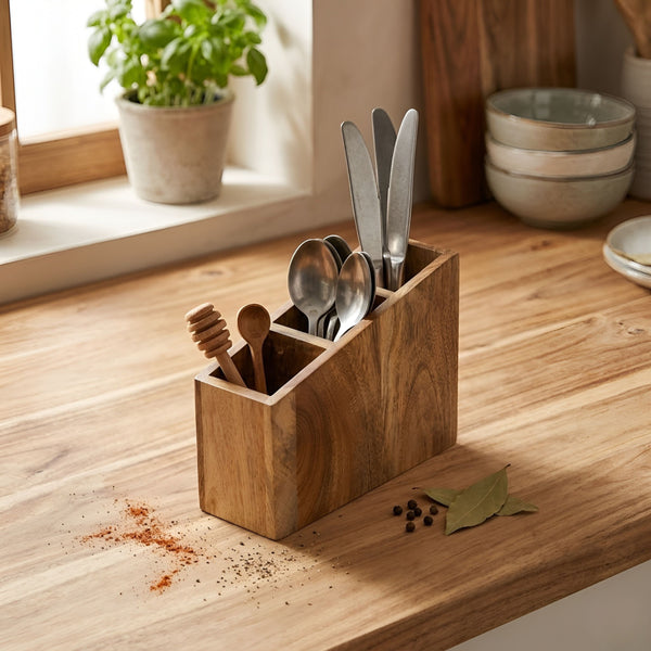 Angular Three-Slot Solid Wood Organizer