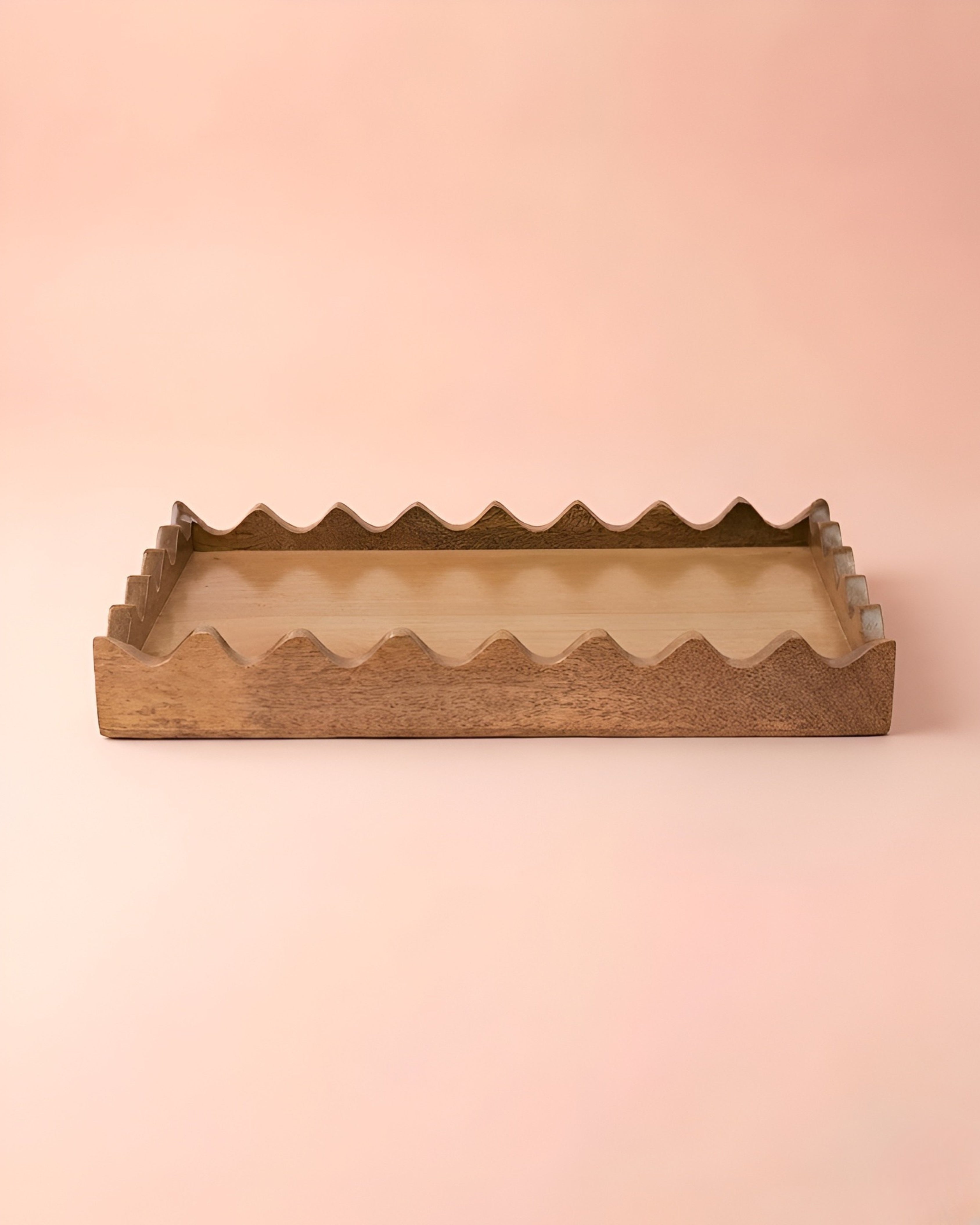 Zigzag Edge Wooden Tray: Bold Design with Rustic Elegance