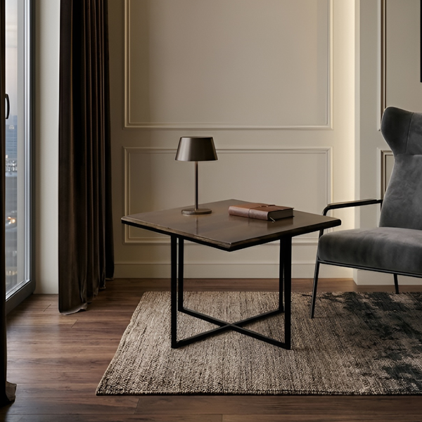 Square Industrial Coffee Table with Cross-Leg Base