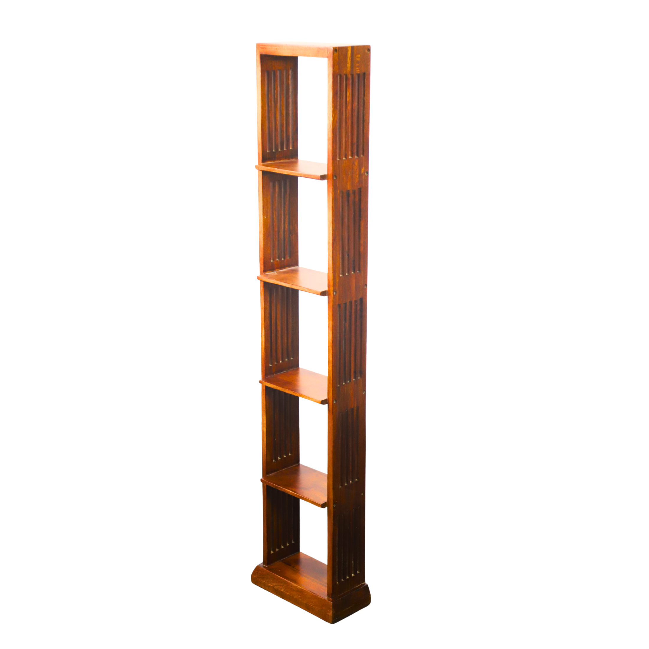 Tall Wooden Bookshelf with Open-Slat Design