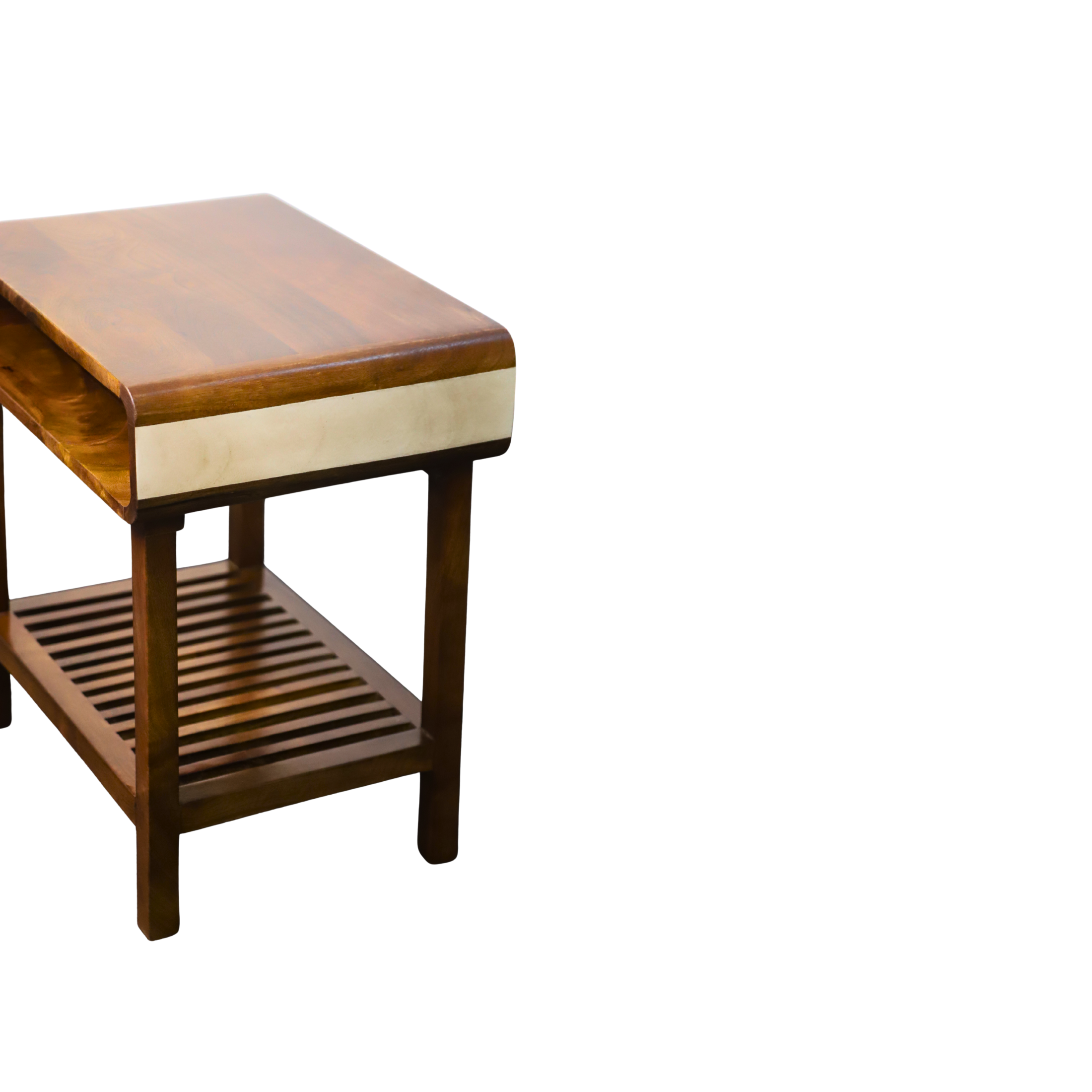 Wooden Side Table with Open Shelf and Slatted Base