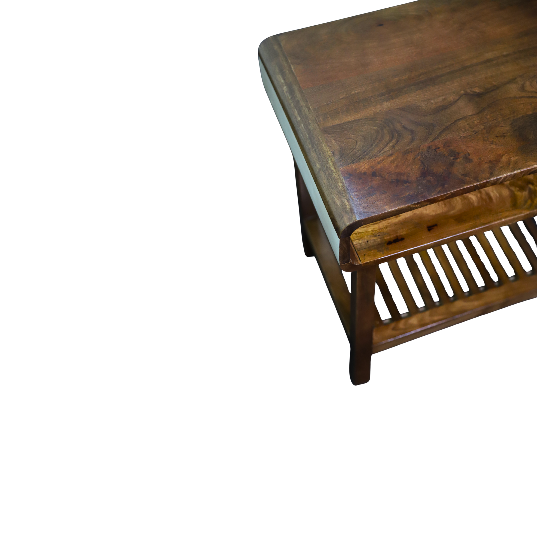 Wooden Side Table with Open Shelf and Slatted Base