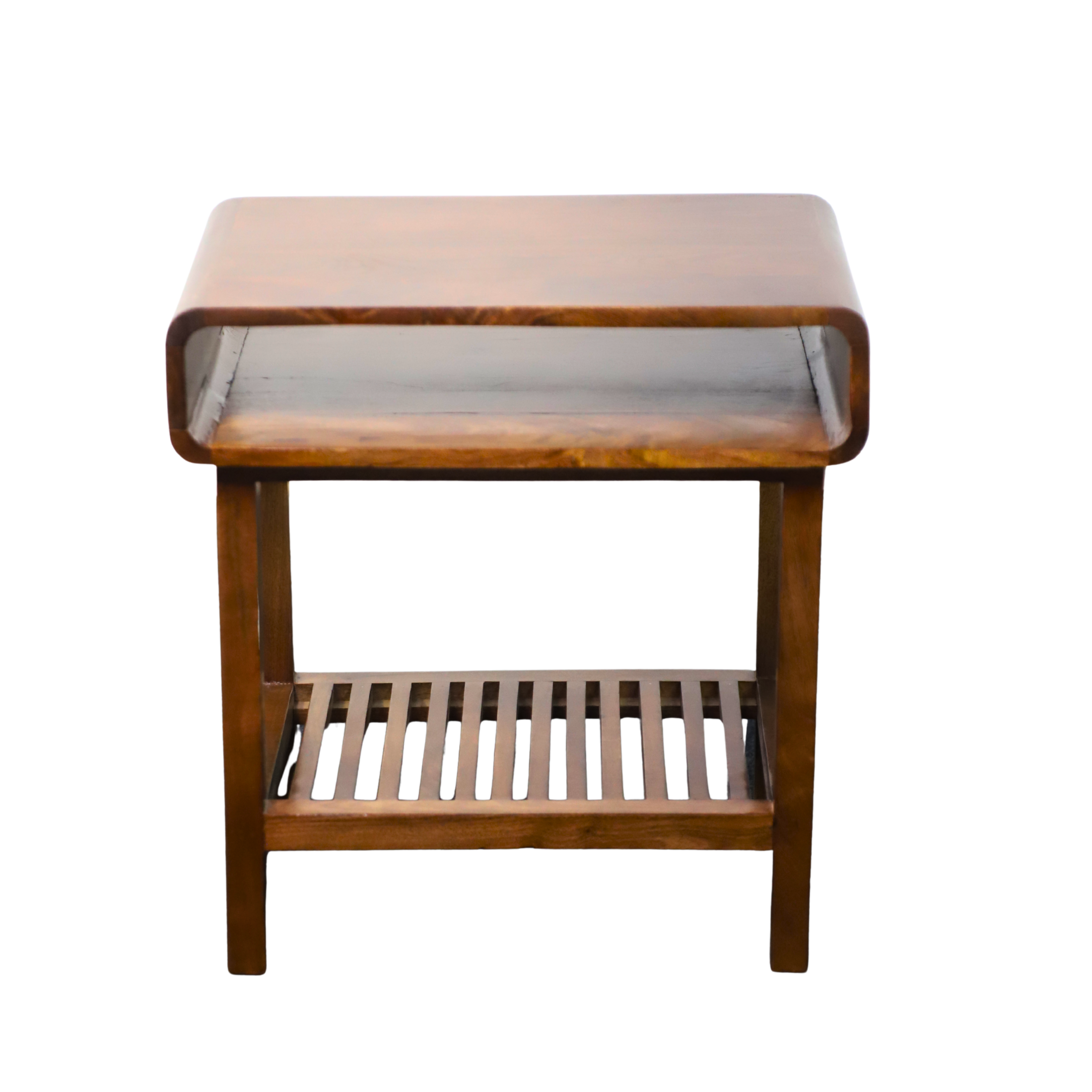 Wooden Side Table with Open Shelf and Slatted Base