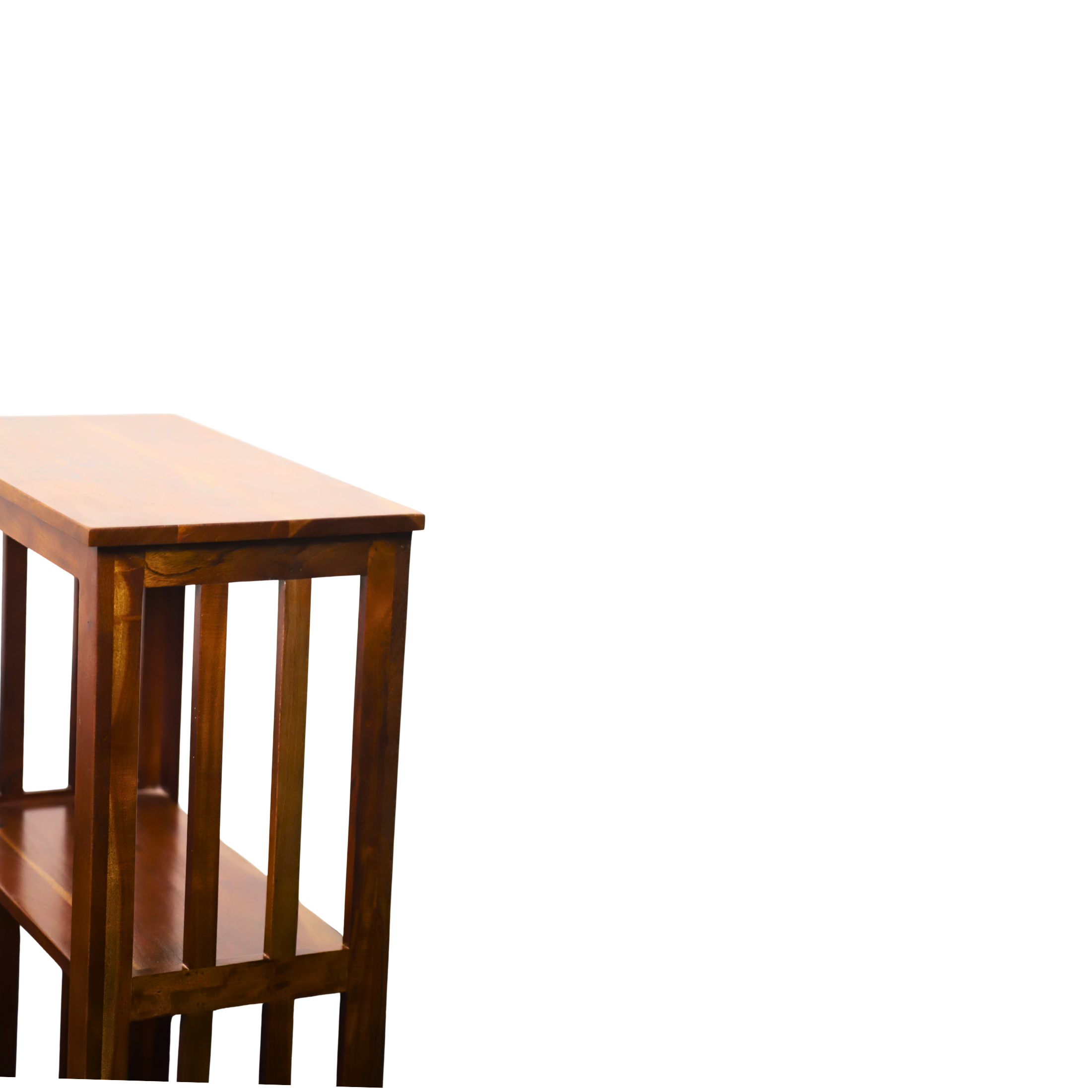 Wooden Three-Shelf Bookcase with Slatted Sides