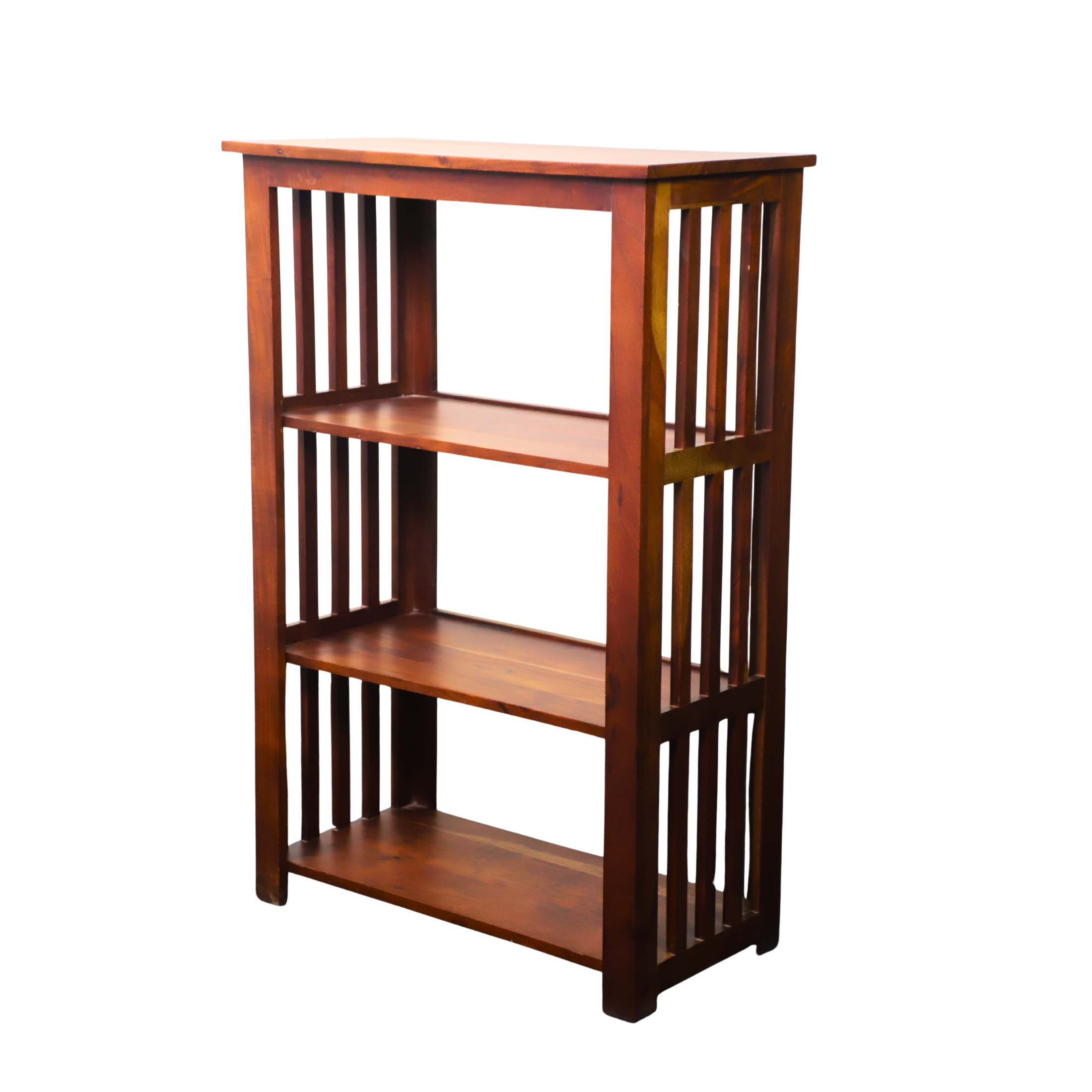 Wooden Three-Shelf Bookcase with Slatted Sides