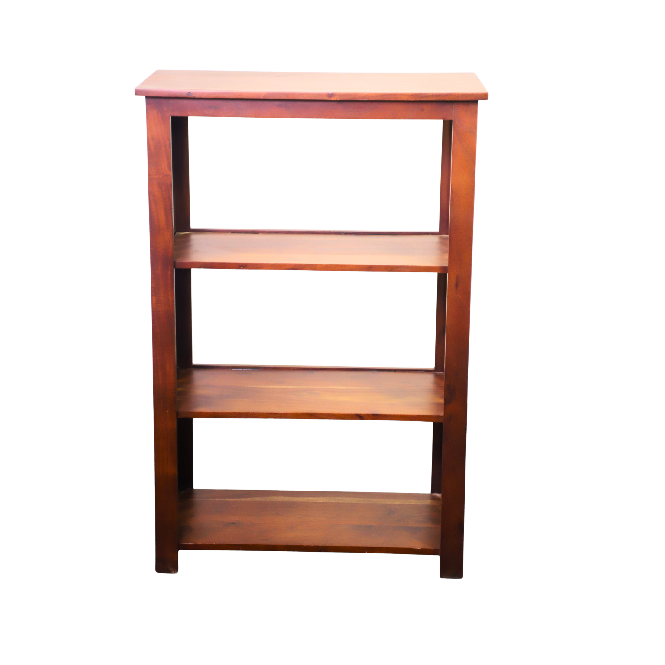 Wooden Three-Shelf Bookcase with Slatted Sides