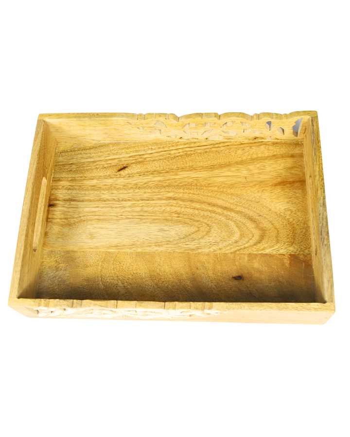 Handcrafted Wooden Serving Tray with Floral Carving