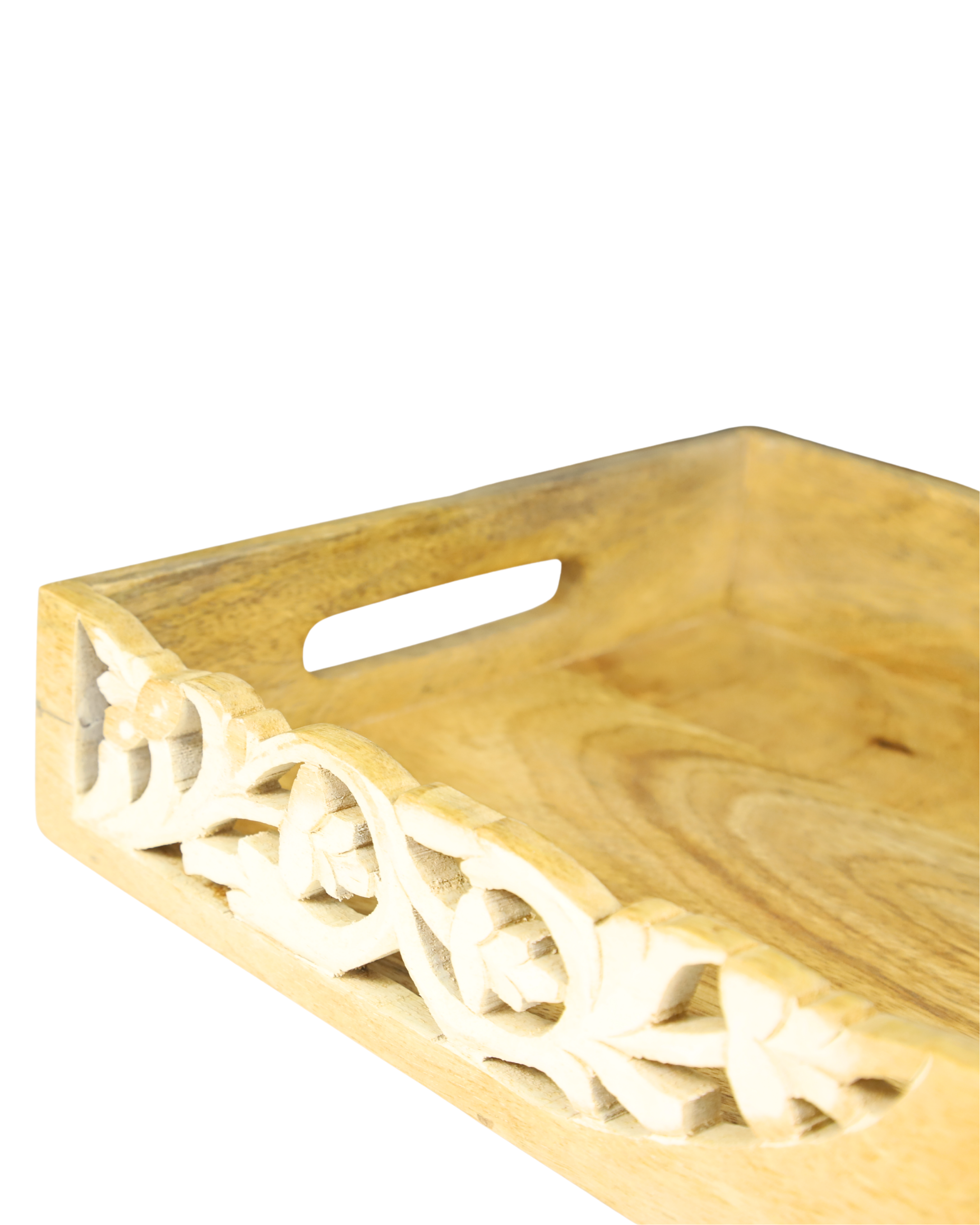 Handcrafted Wooden Serving Tray with Floral Carving
