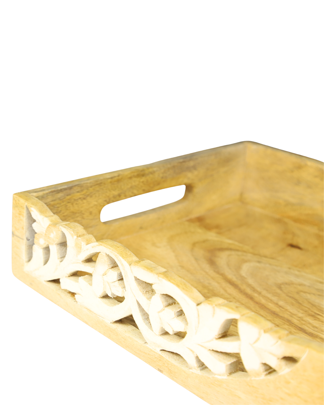 Handcrafted Wooden Serving Tray with Floral Carving