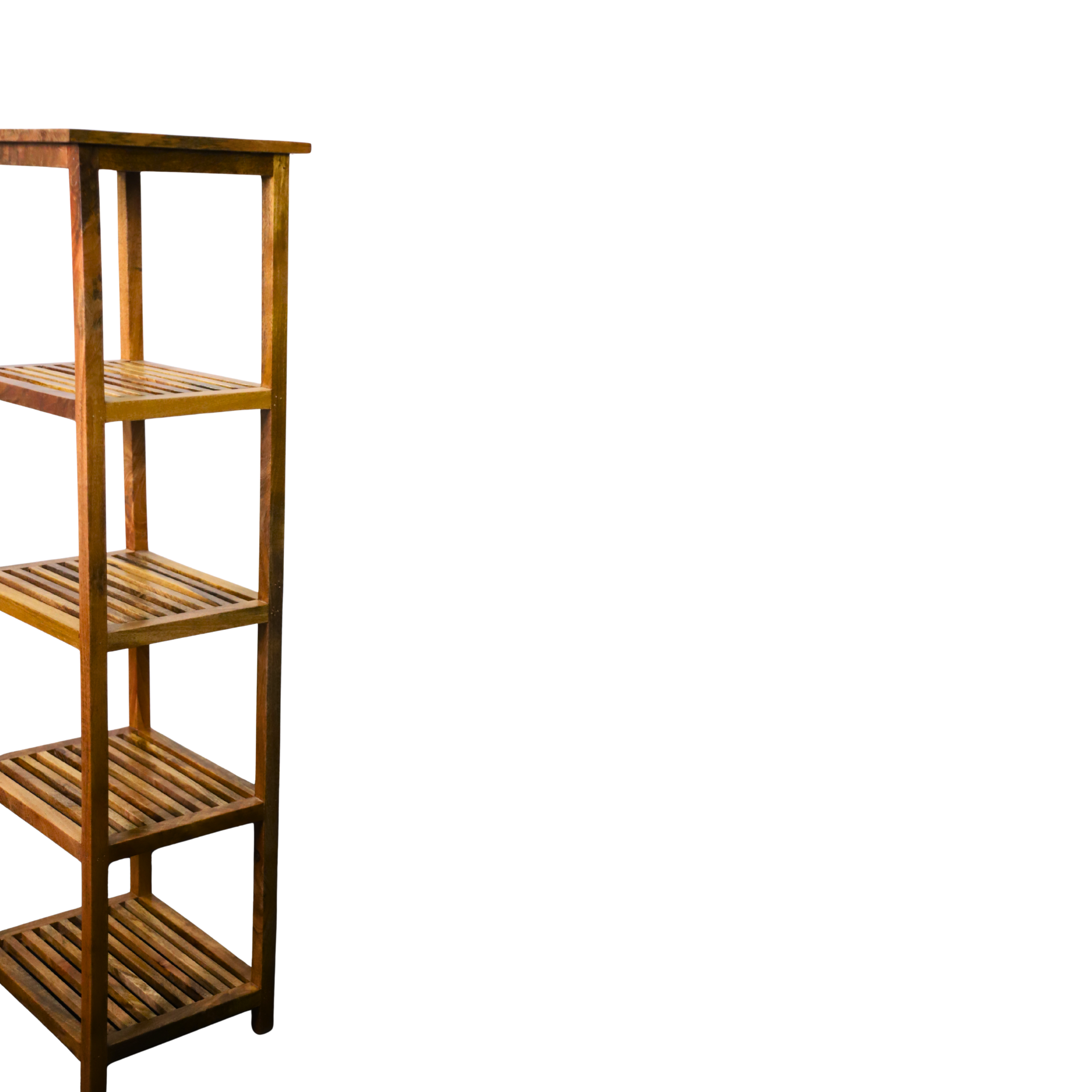 Tall Wooden Five-Shelf Rack with Slatted Design