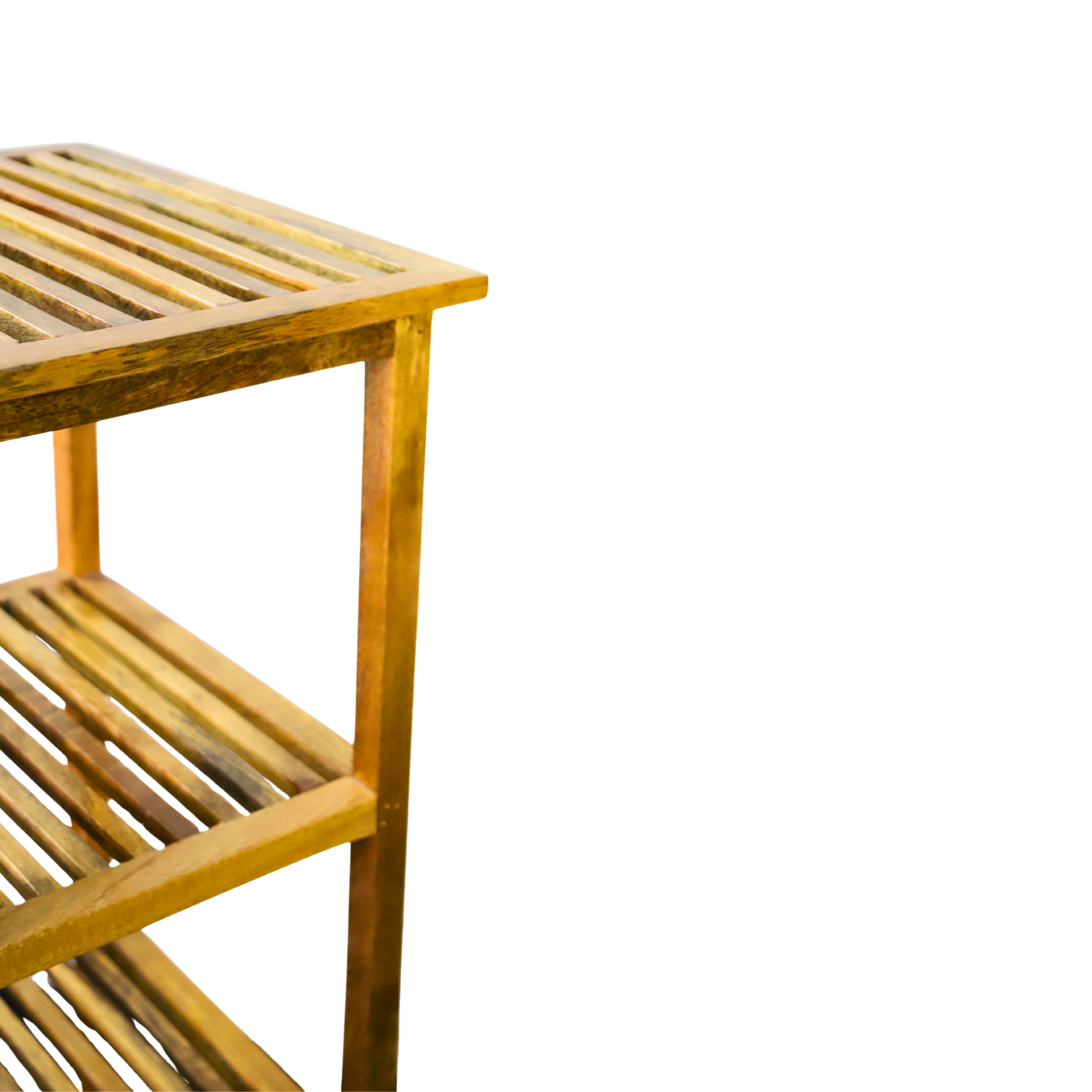 Tall Wooden Five-Shelf Rack with Slatted Design