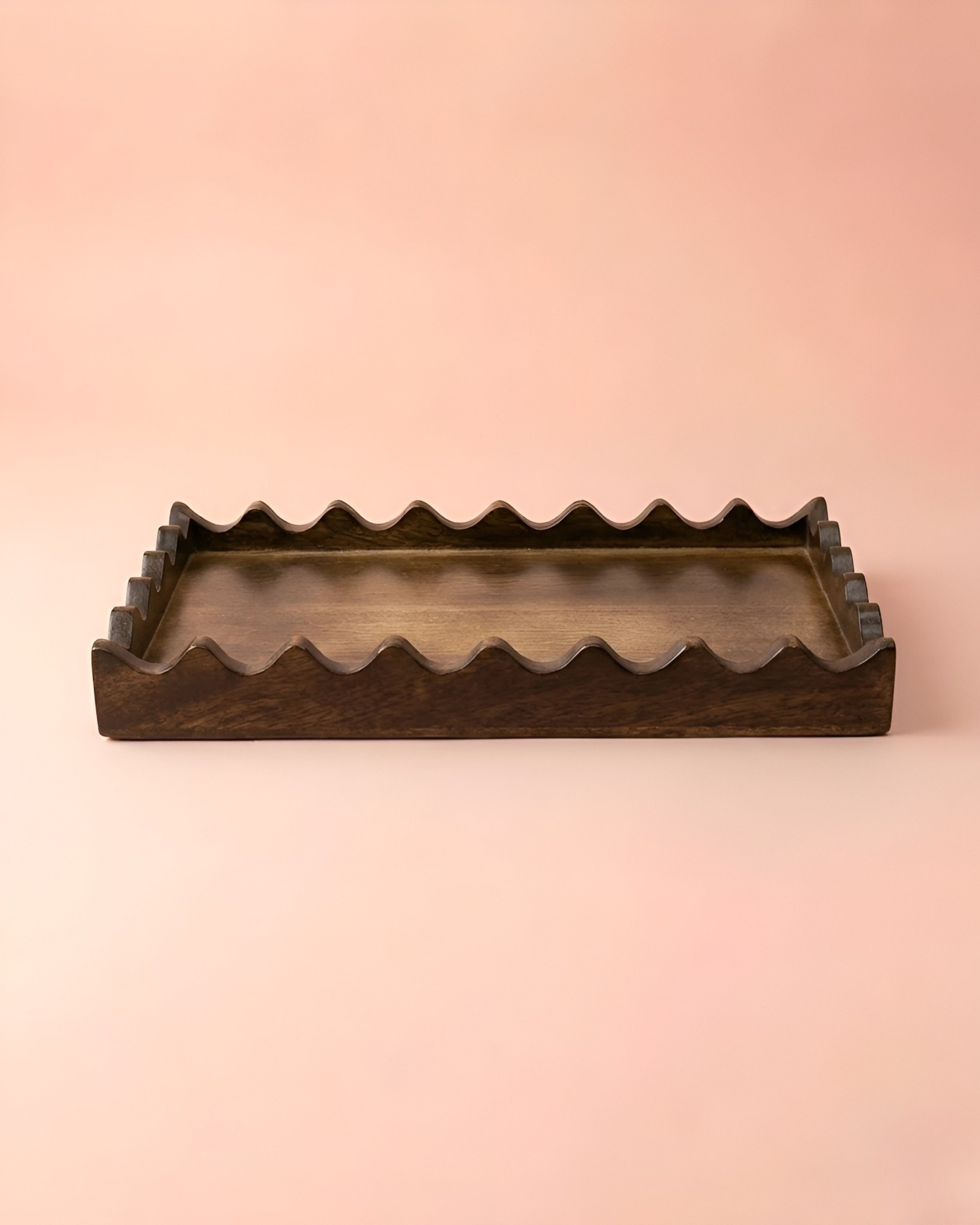 Zigzag Edge Wooden Tray: Bold Design with Rustic Elegance