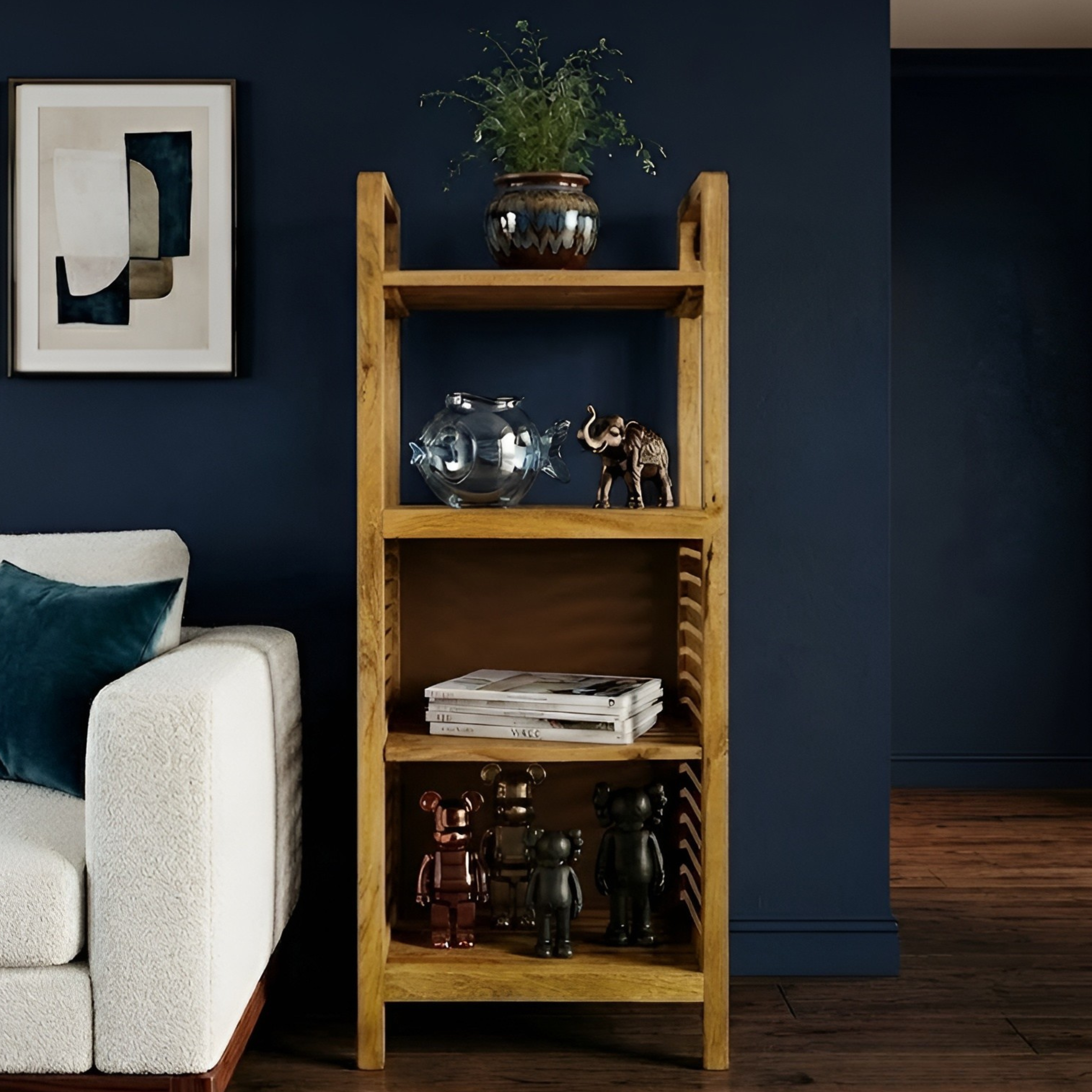 Rustic Wooden Four-Shelf Storage Unit