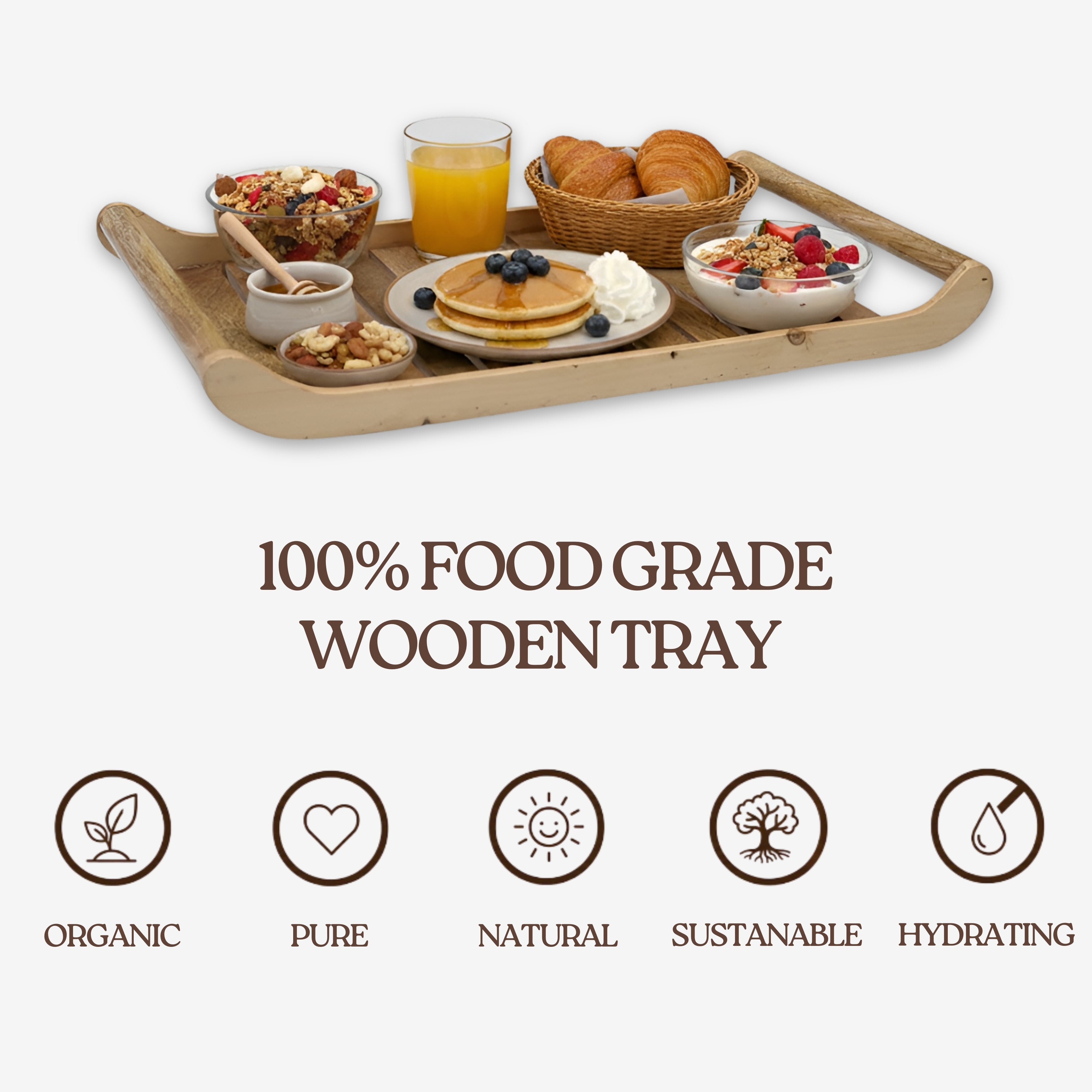 Wooden Serving Tray: Flat Tabletop Tea & Snack Tray