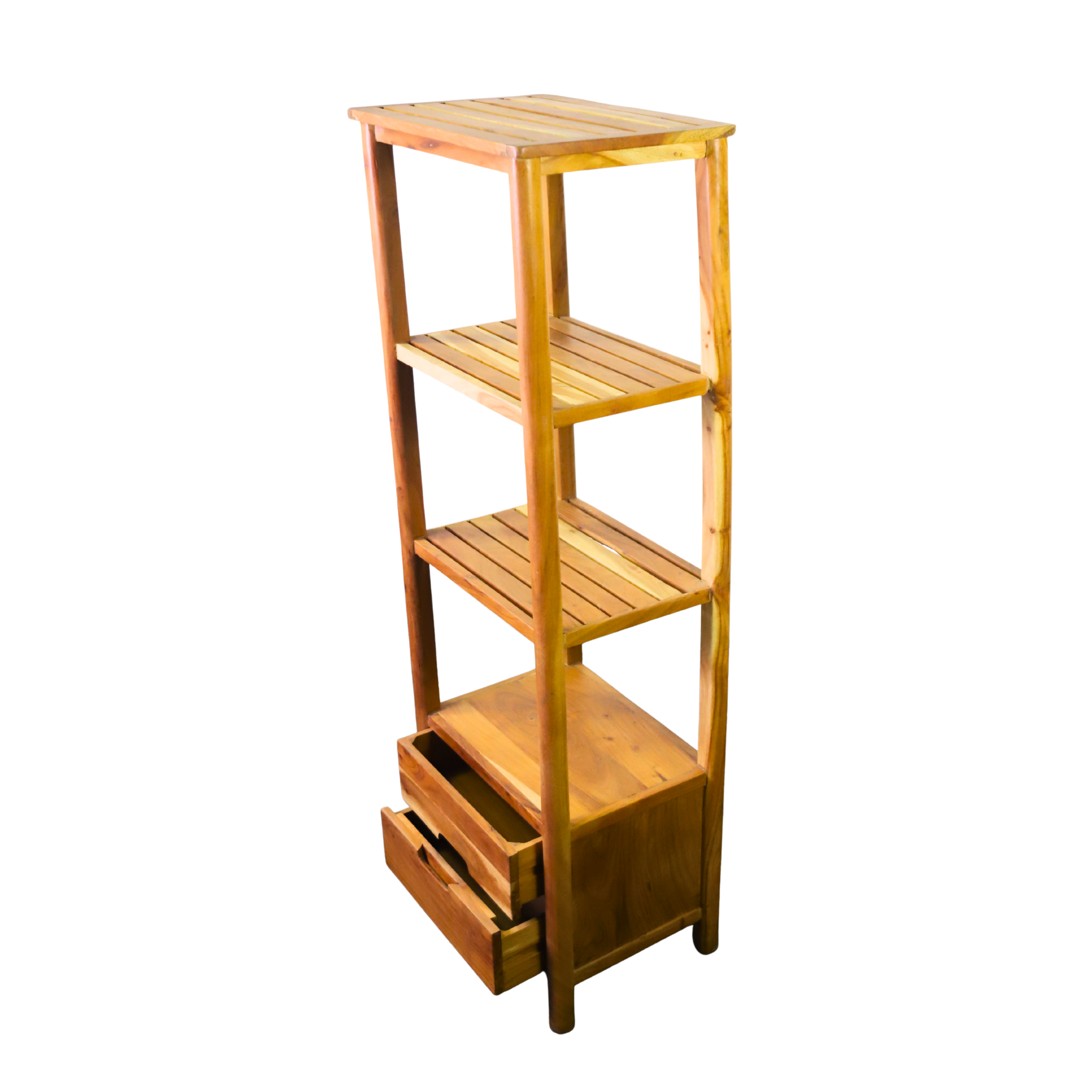 Wooden Four-Shelf Rack with Dual Storage Drawers