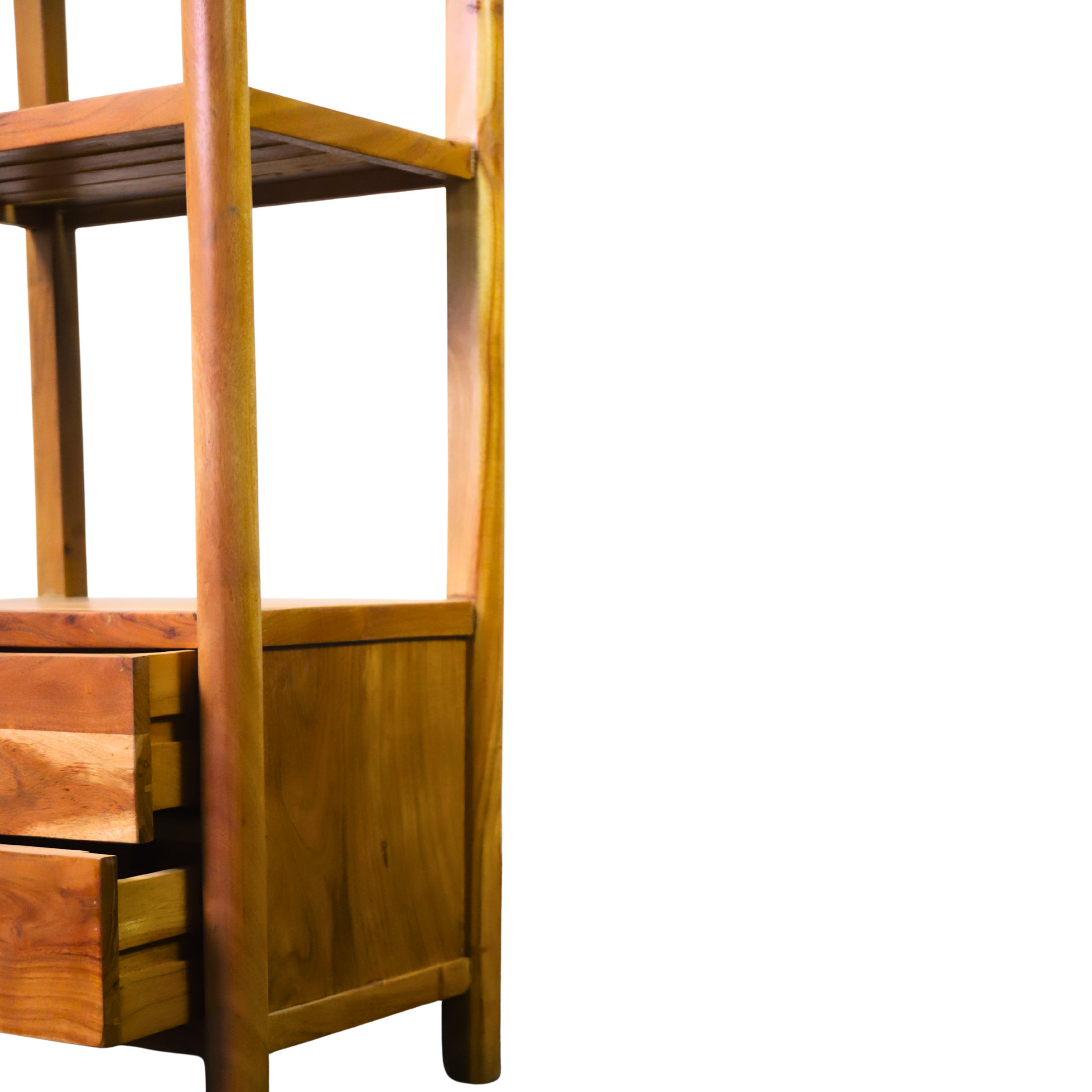 Wooden Four-Shelf Rack with Dual Storage Drawers