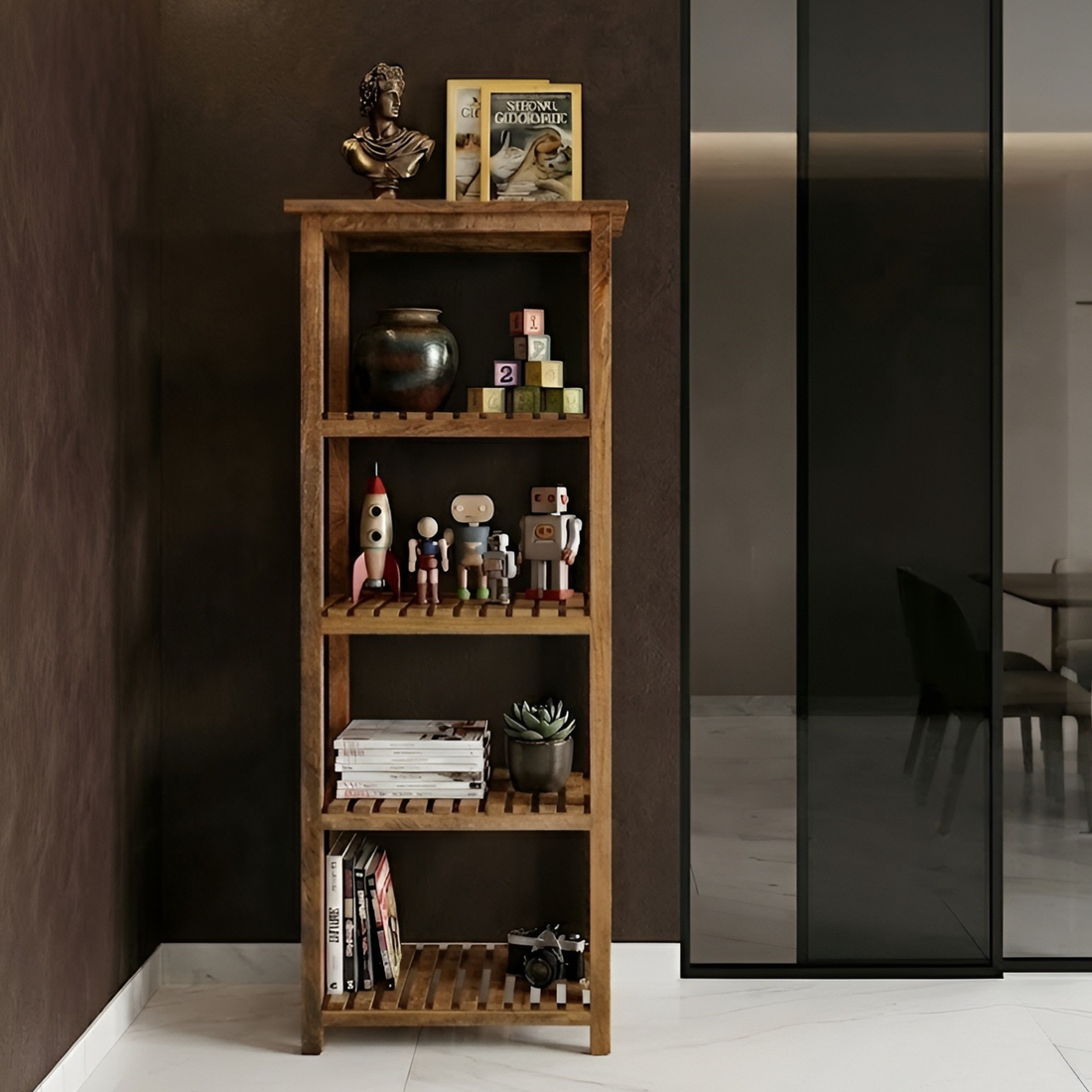 Wooden Five-Tier Slatted Shelf Rack