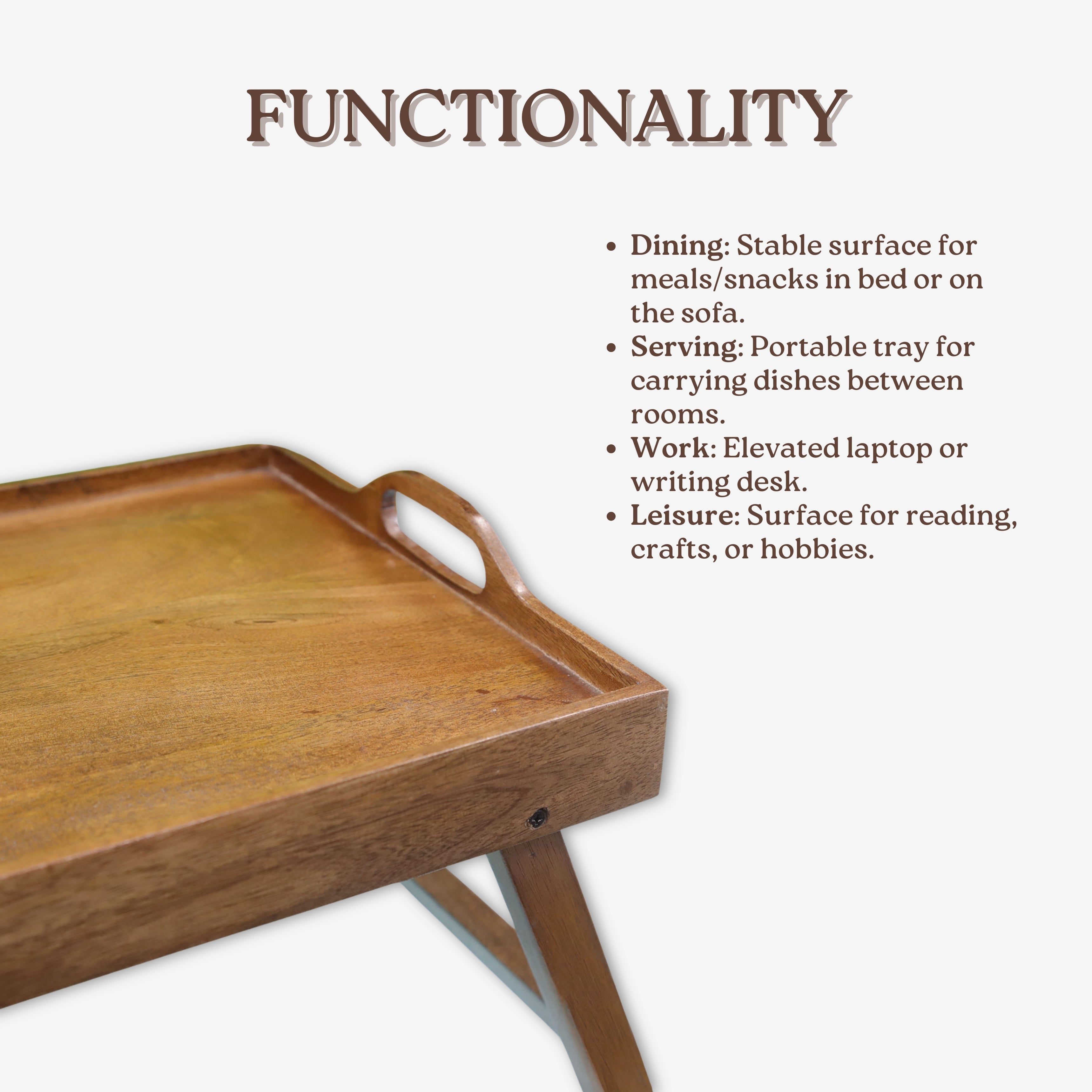 Wooden Bed Tray Table: Folding Breakfast & Serving Tray