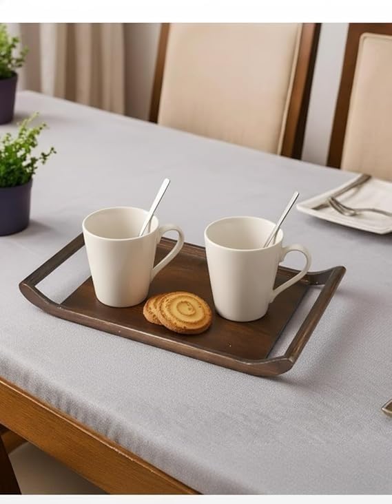 Classic Wooden Rectangular Serving Platter with Curved Handles