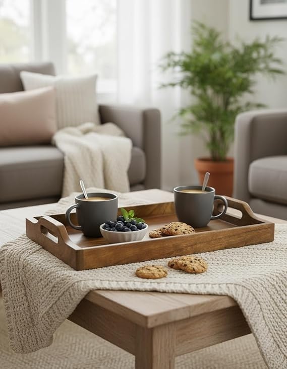 The Deep-Toned Acacia Wood Butler Tray