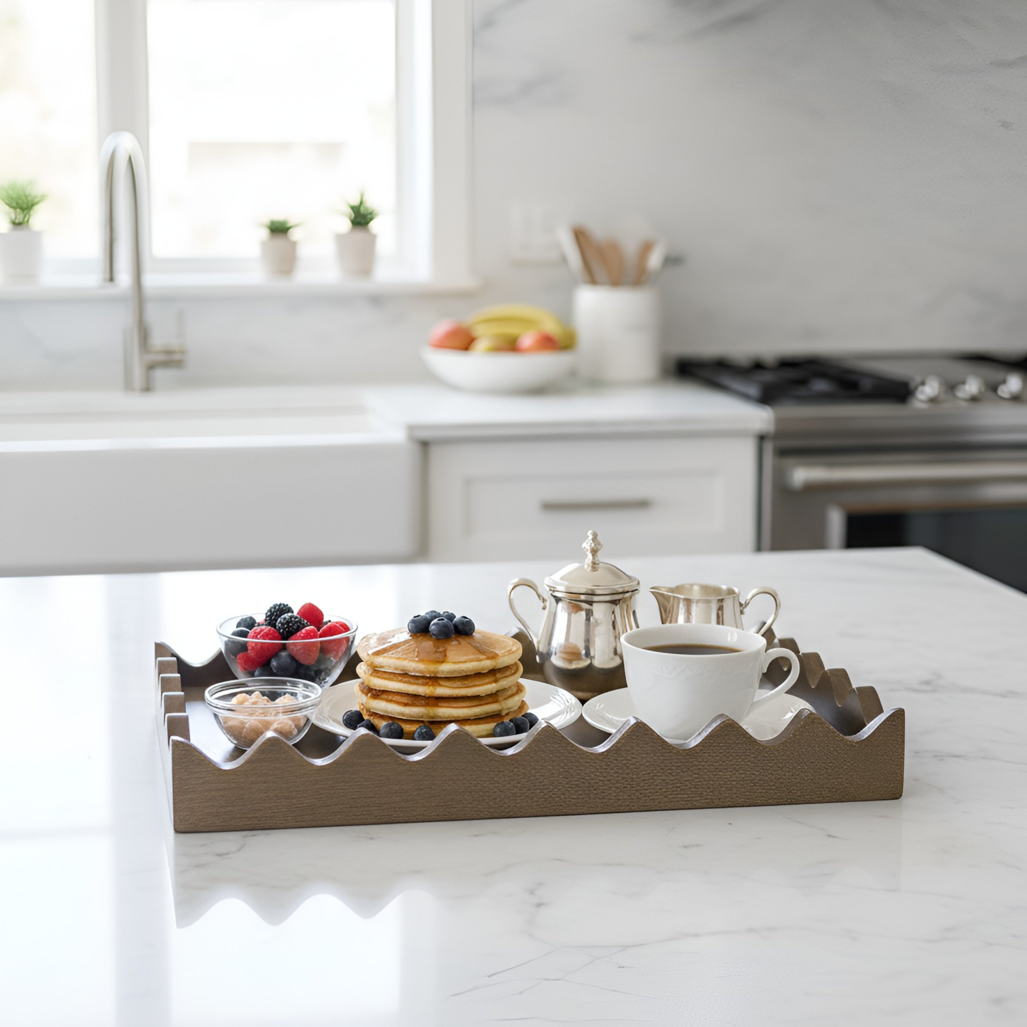Zigzag Edge Wooden Tray: Bold Design with Rustic Elegance