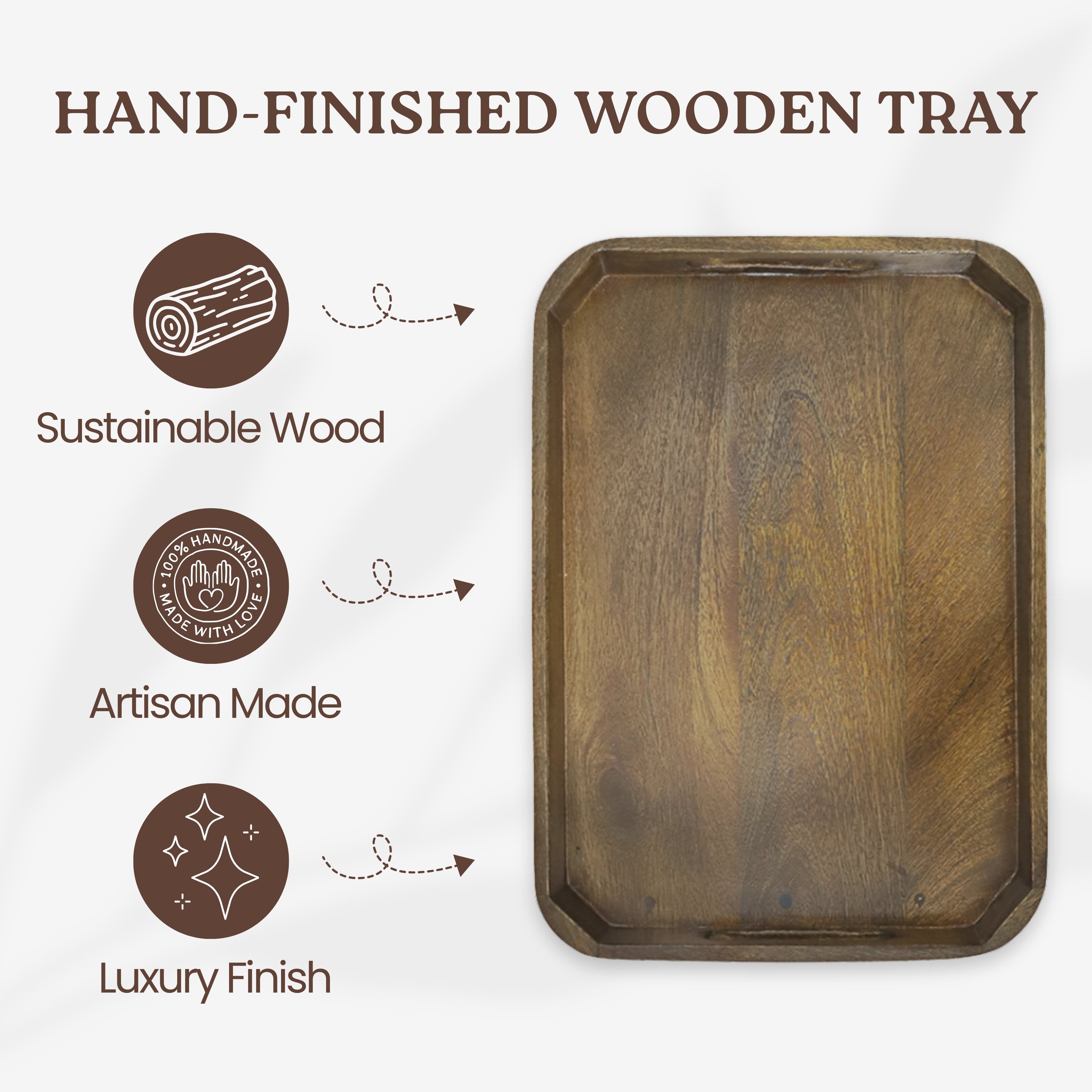 Hand-Finished Wooden Tray: Timeless Serving with Rustic Luxury