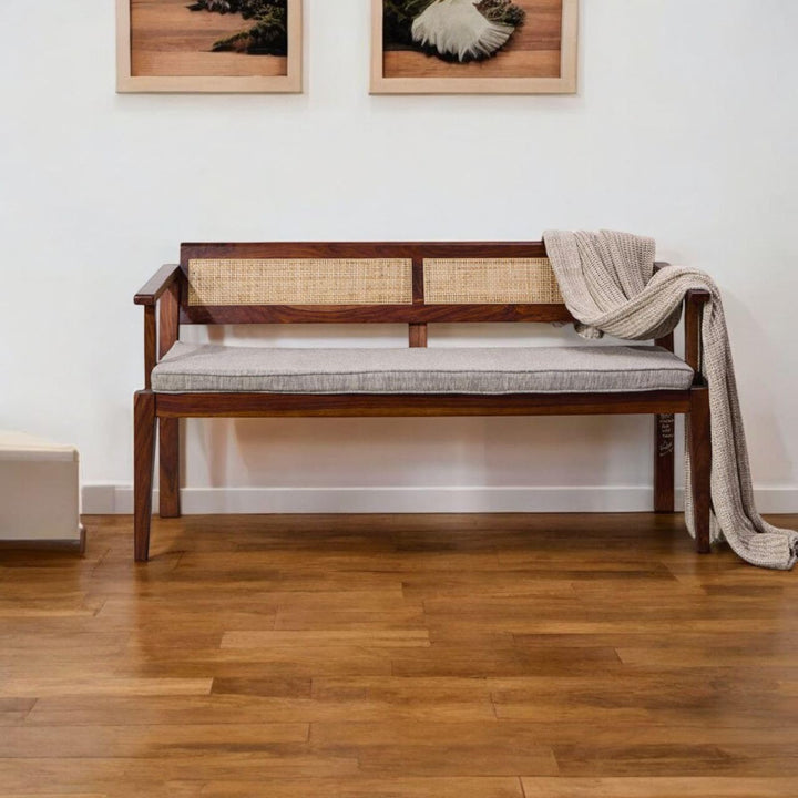 Avani Solid Wood & Cane Back Bench