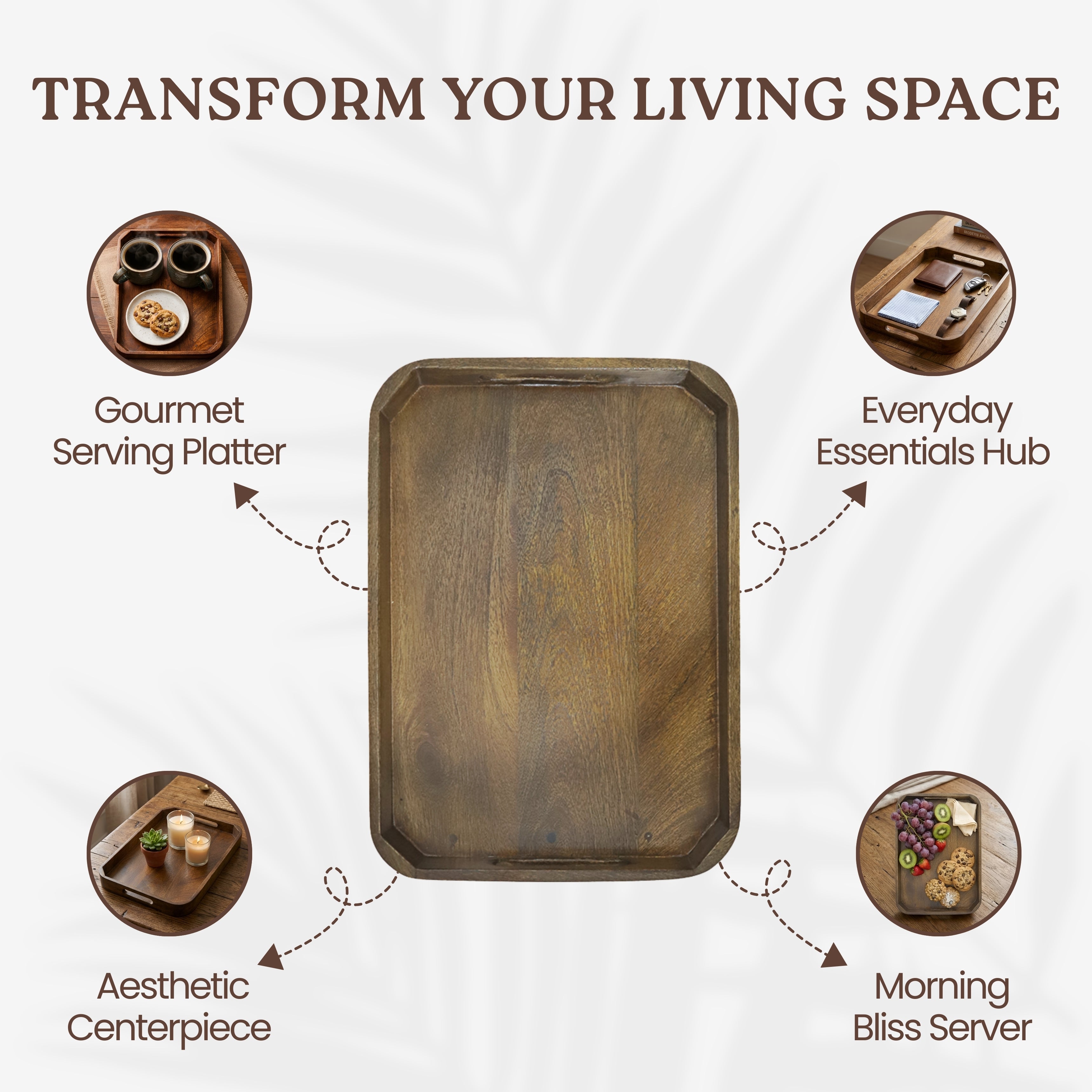 Hand-Finished Wooden Tray: Timeless Serving with Rustic Luxury