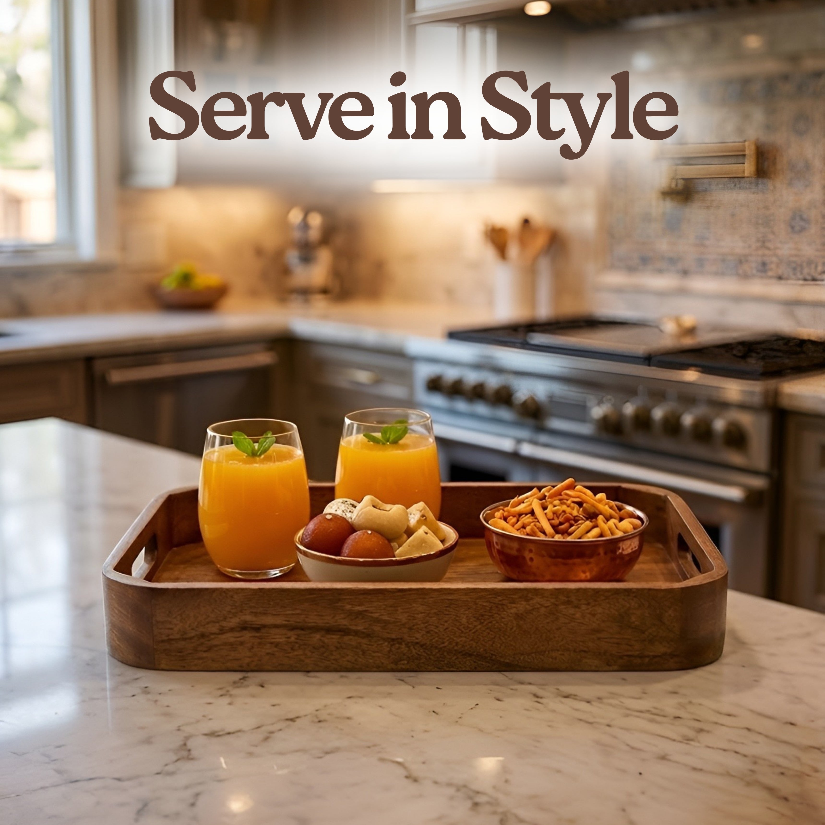 Hand-Finished Wooden Tray: Timeless Serving with Rustic Luxury