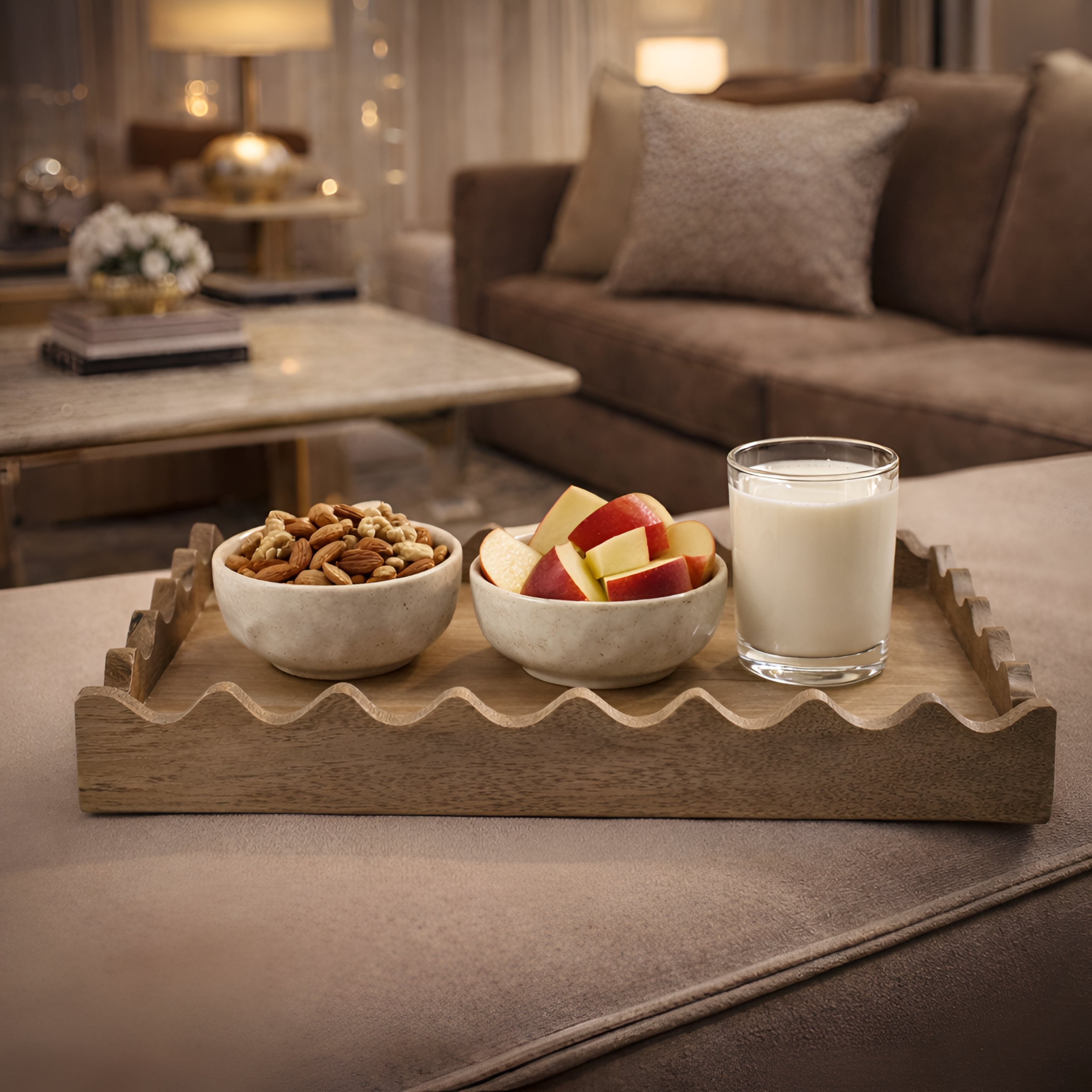 Zigzag Edge Wooden Tray: Bold Design with Rustic Elegance