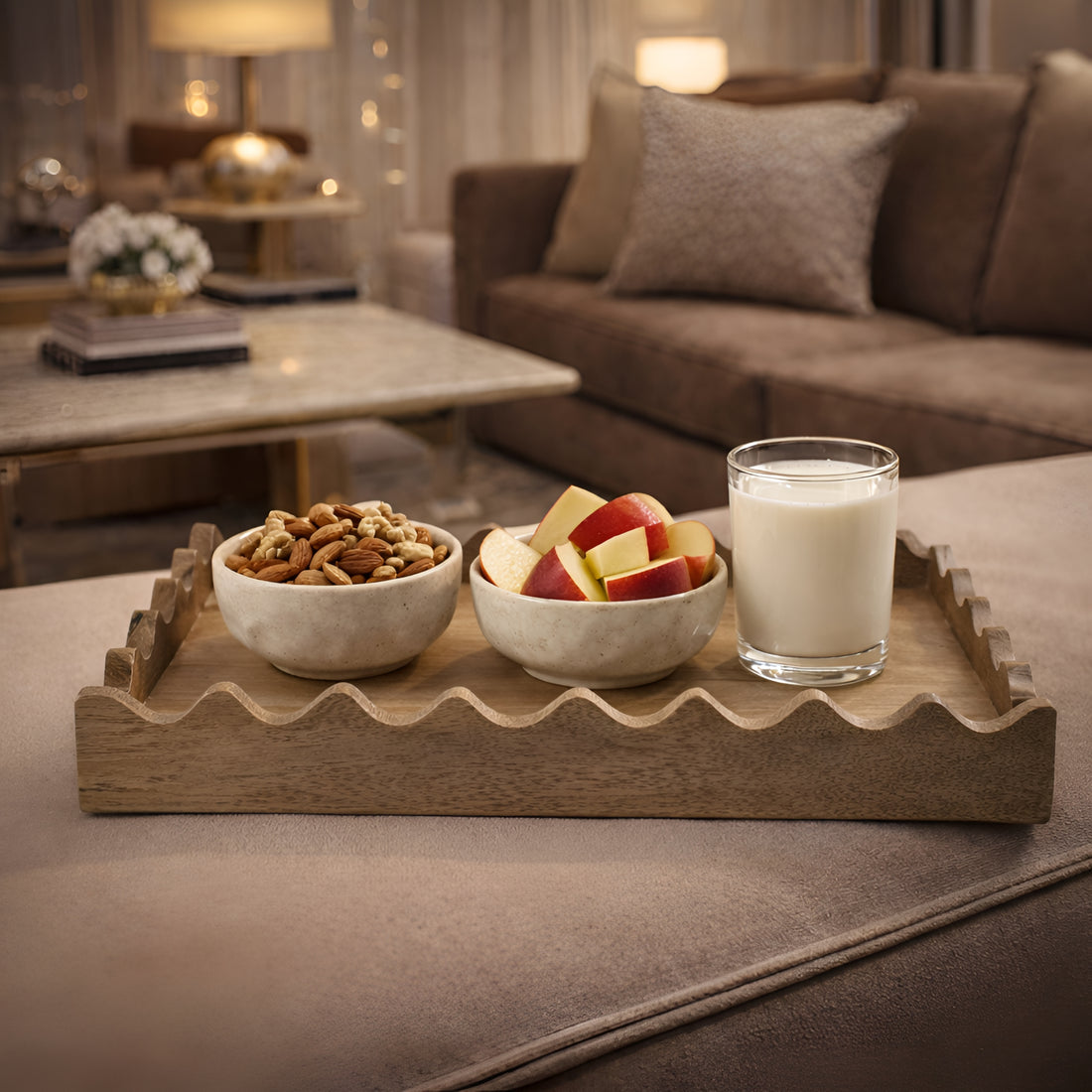Zigzag Edge Wooden Tray: Bold Design with Rustic Elegance